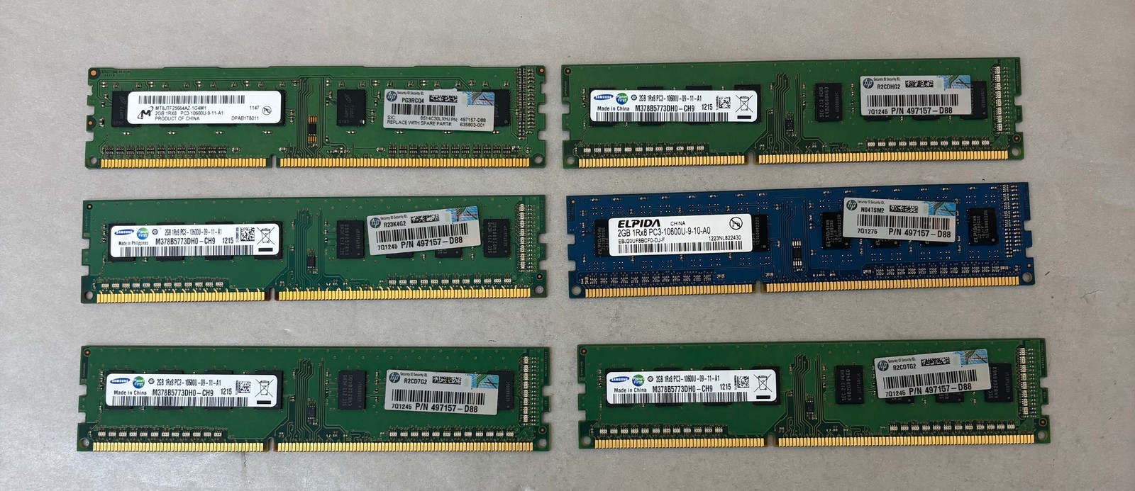 Lot of 6 HP 497157-D88 2GB DDR3 SDRAM Memory Module *READ*