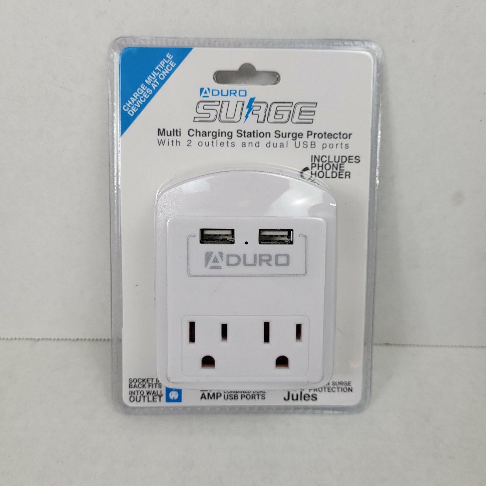 Aduro 2 Outlet Surge Protector with Dual USB Ports Multi Charging Station White