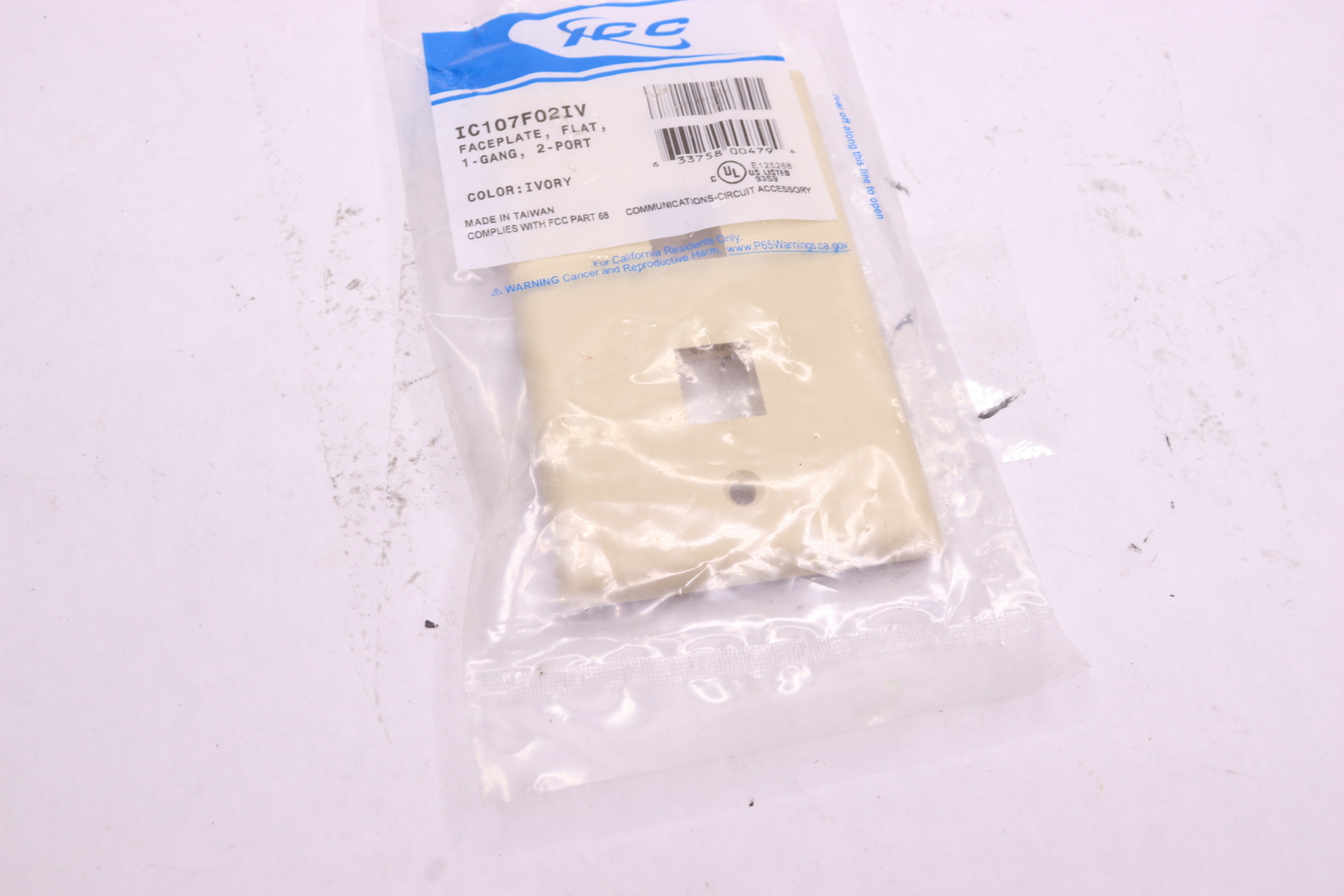 ICC 2-Port 1-Gang Flat Faceplate Ivory IC107F02IV