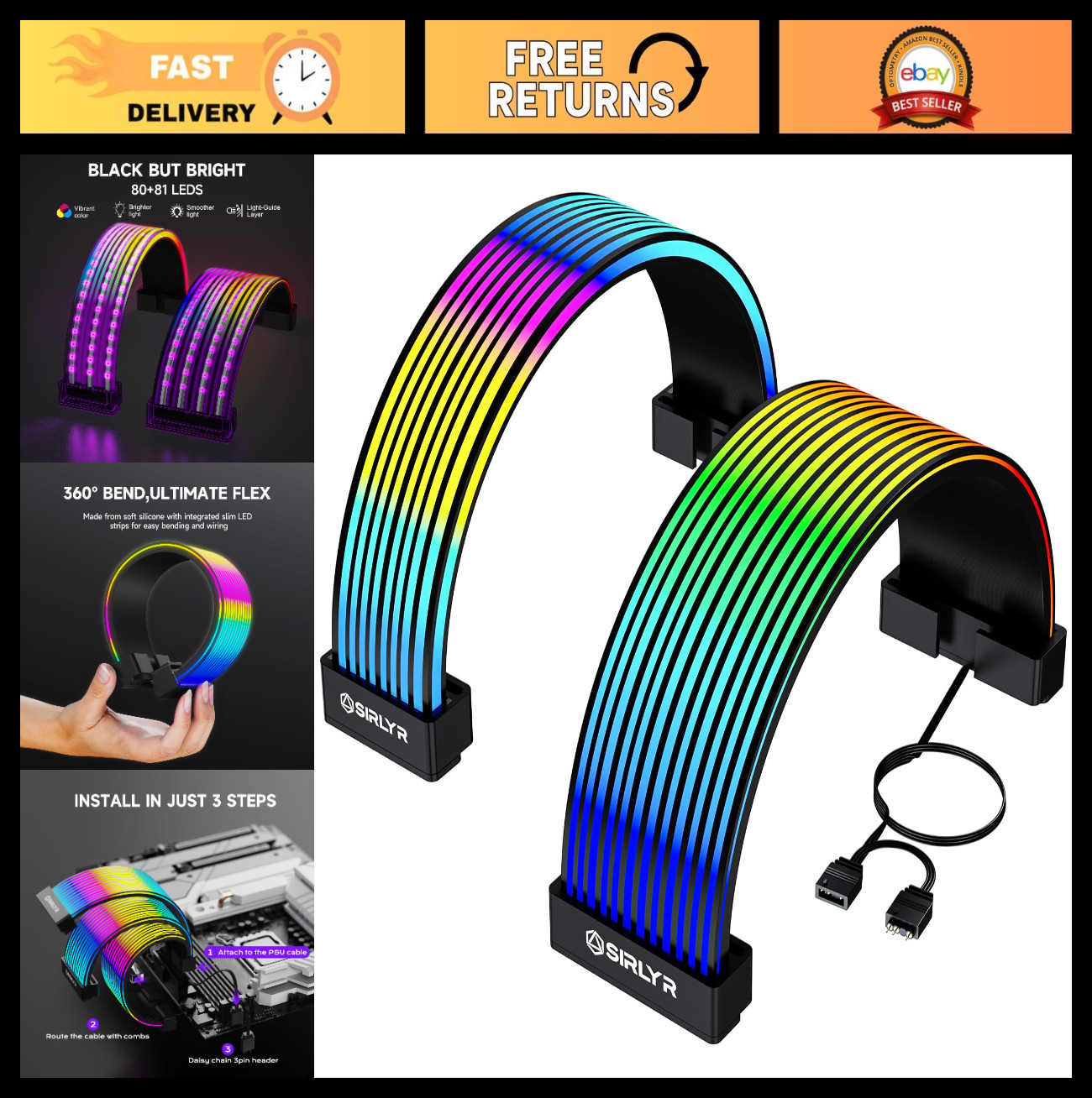 ARGB GPU/ATX Cable Sleeves - 8Pin/12VHPWR & 24Pin, Flexible Wire Cover, PC Case