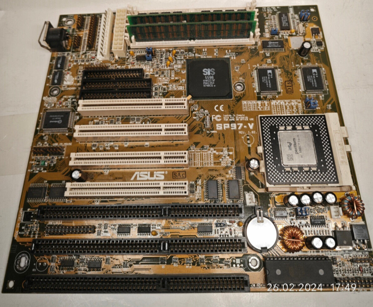 VINTAGE AT Socket 7 ASUS SP97-V Motherboard (SIS 5598) CPU & 32 Mb RAM + Bonus