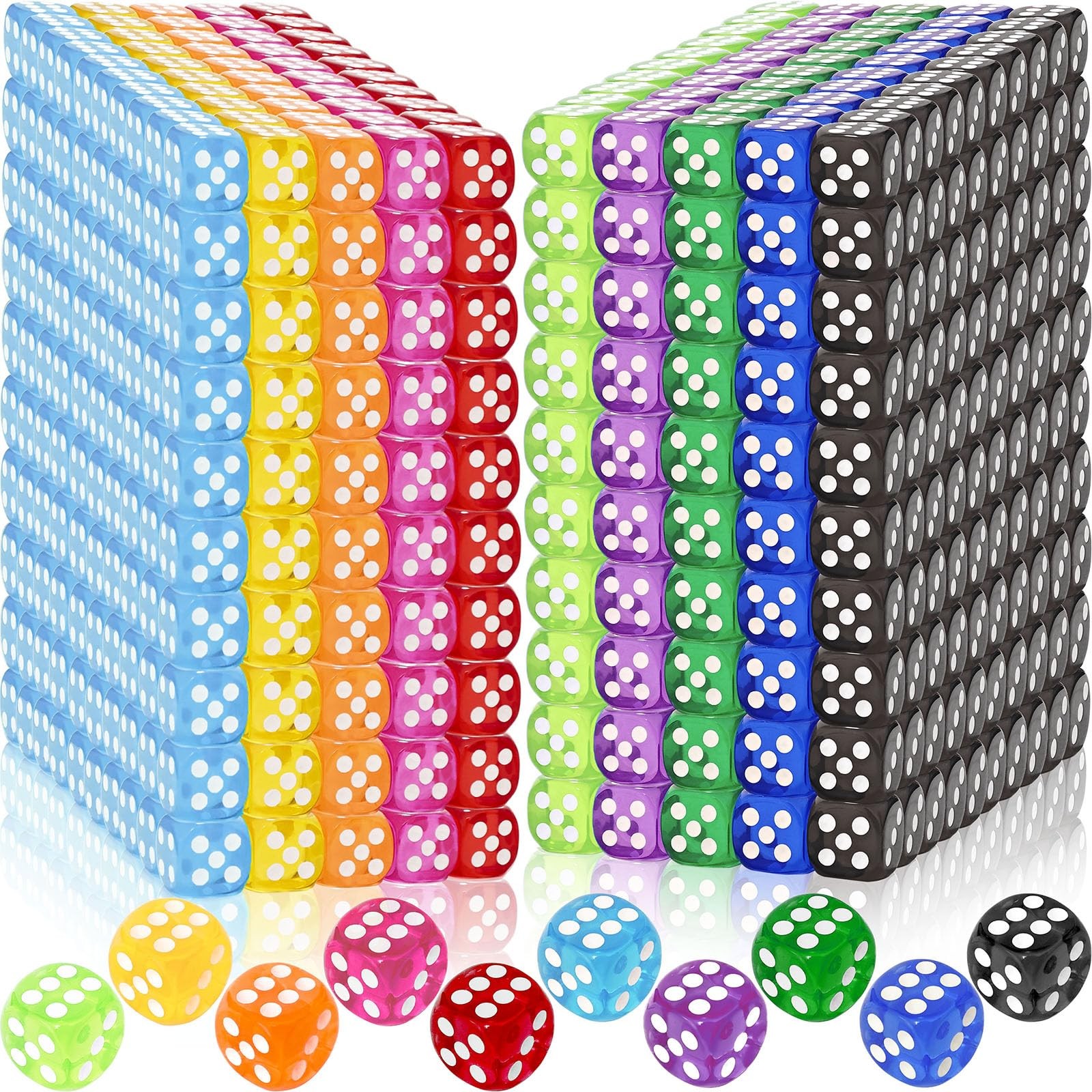 500 Pcs 14mm 6-Sided Acrylic Dice Set, 10 Colors for Board Games