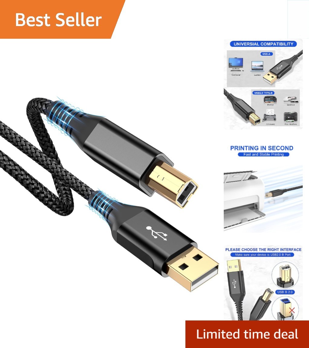Versatile 10ft USB-A to B Cable | Fast, Reliable Printer Connection in Black