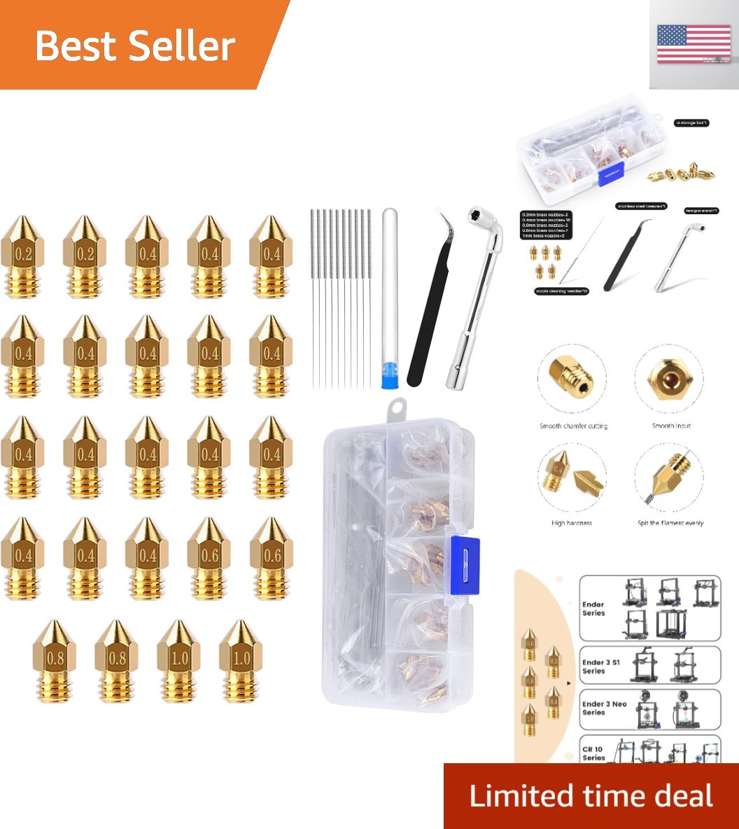 24PCS MK8 Nozzles 3D Printer Extruders Brass Nozzles