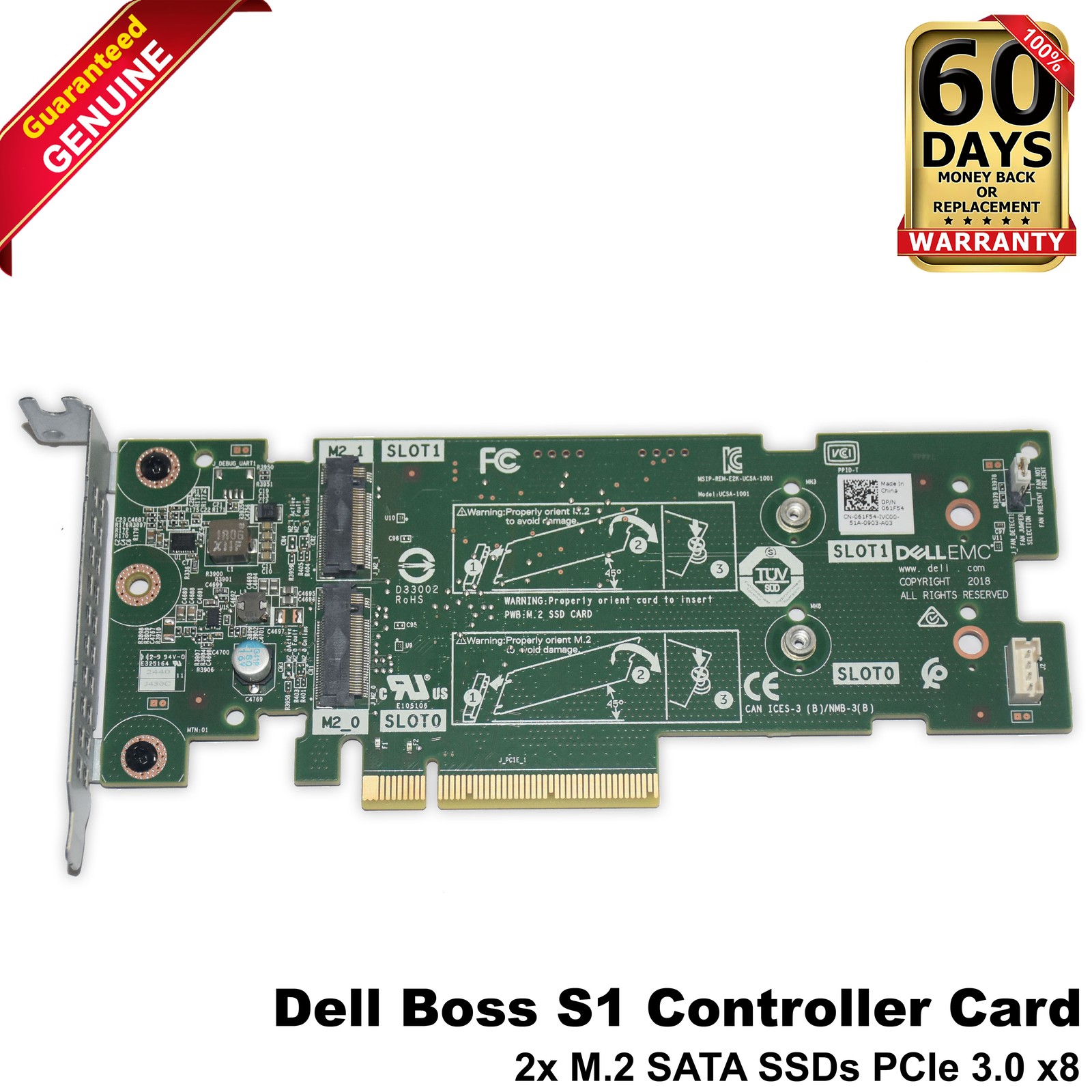 Lot of 2 Dell 61F54 PCIe BOSS 2x M.2 Boot SSD Adapter Card PowerEdge Server