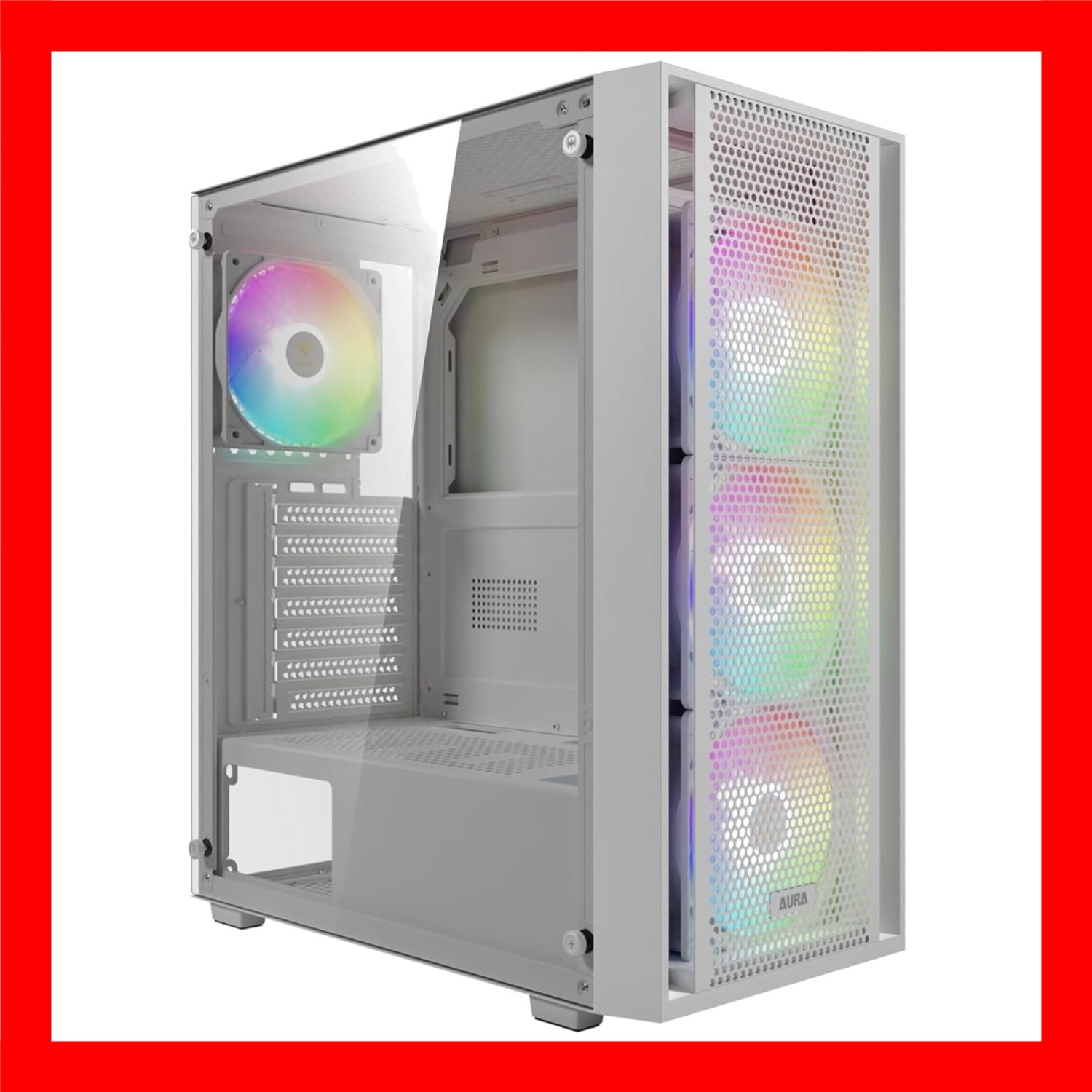 GAMDIAS White ATX Mid Tower Gaming Computer PC Case with Side Tempered Glass, Pr