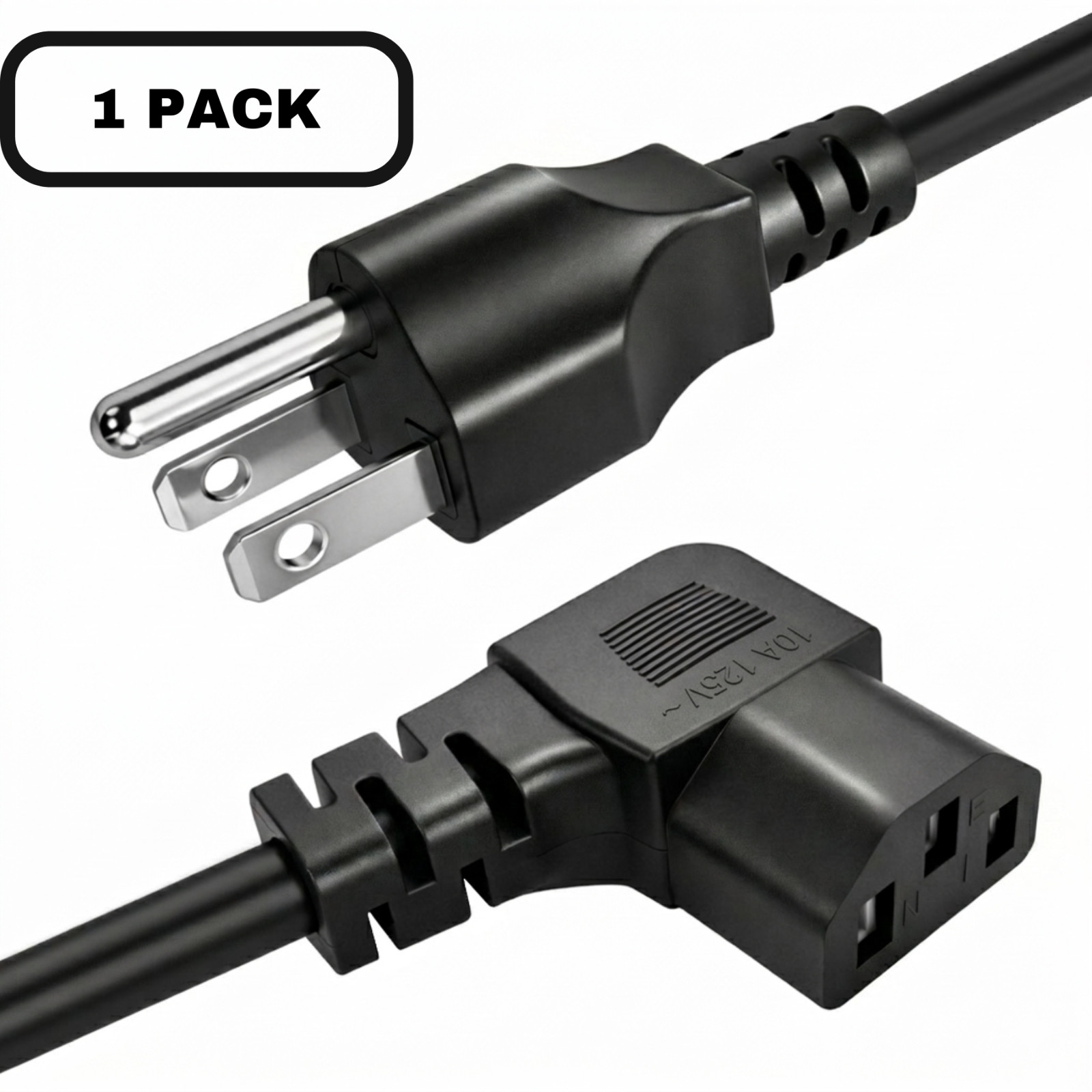 Lot of 5FT AC Power Cord Right Angle 90 Degree 3 Prong Computer Monitor Cable