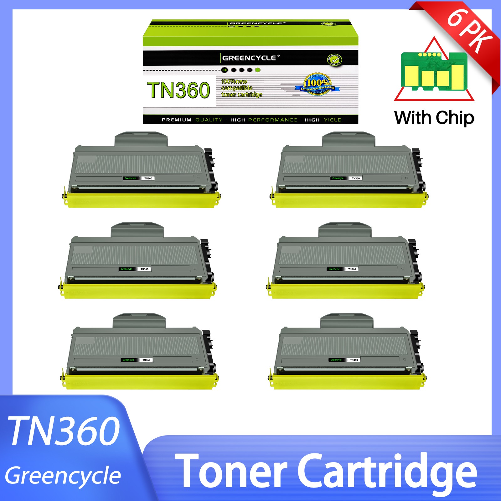 6PK TN360 Toner Cartridge Fit for Brother DCP-7030 DCP-7040 DCP-7045N High Yield