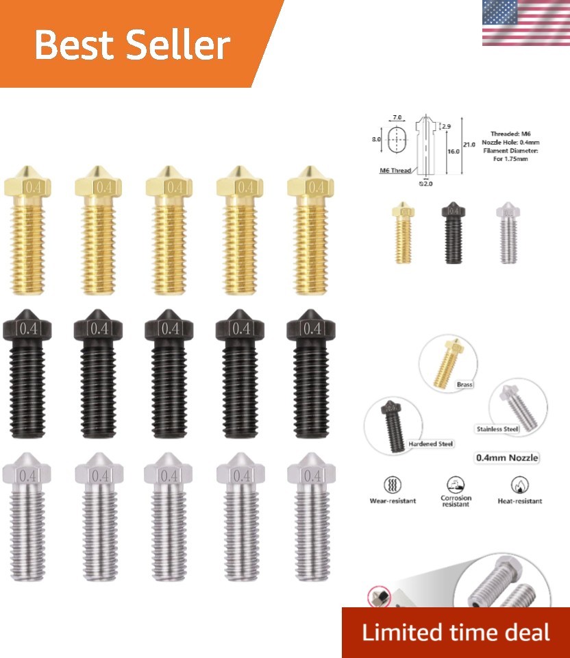 Complete 15PCS Nozzle Set - Hardened Steel, Brass & Stainless for 3D Printing