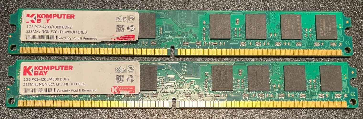 Genuine Komputer Bay DDR2 RAM - 2GB, 1GBx2, PC2-4200/4300, 533 MHz, Non ECC