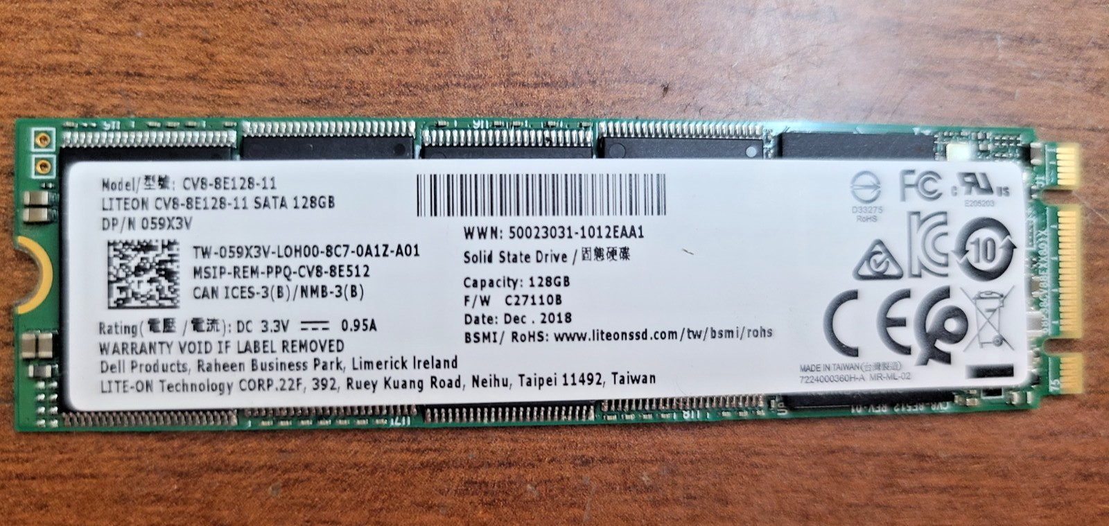 WINDOWS 11 LITEON DELL INSPIRON 5570 5575 SSD 128GB 59X3V 059X3V CV8-8E128-11
