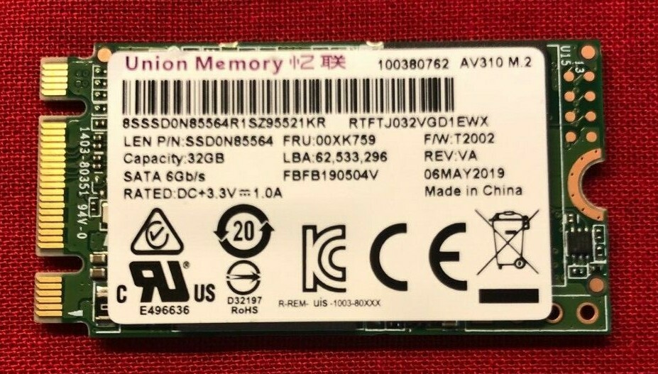 UNION MEMORY SATA 6Gb/s 32GB SOLID STATE DRIVE SSD0N85564 00XK759