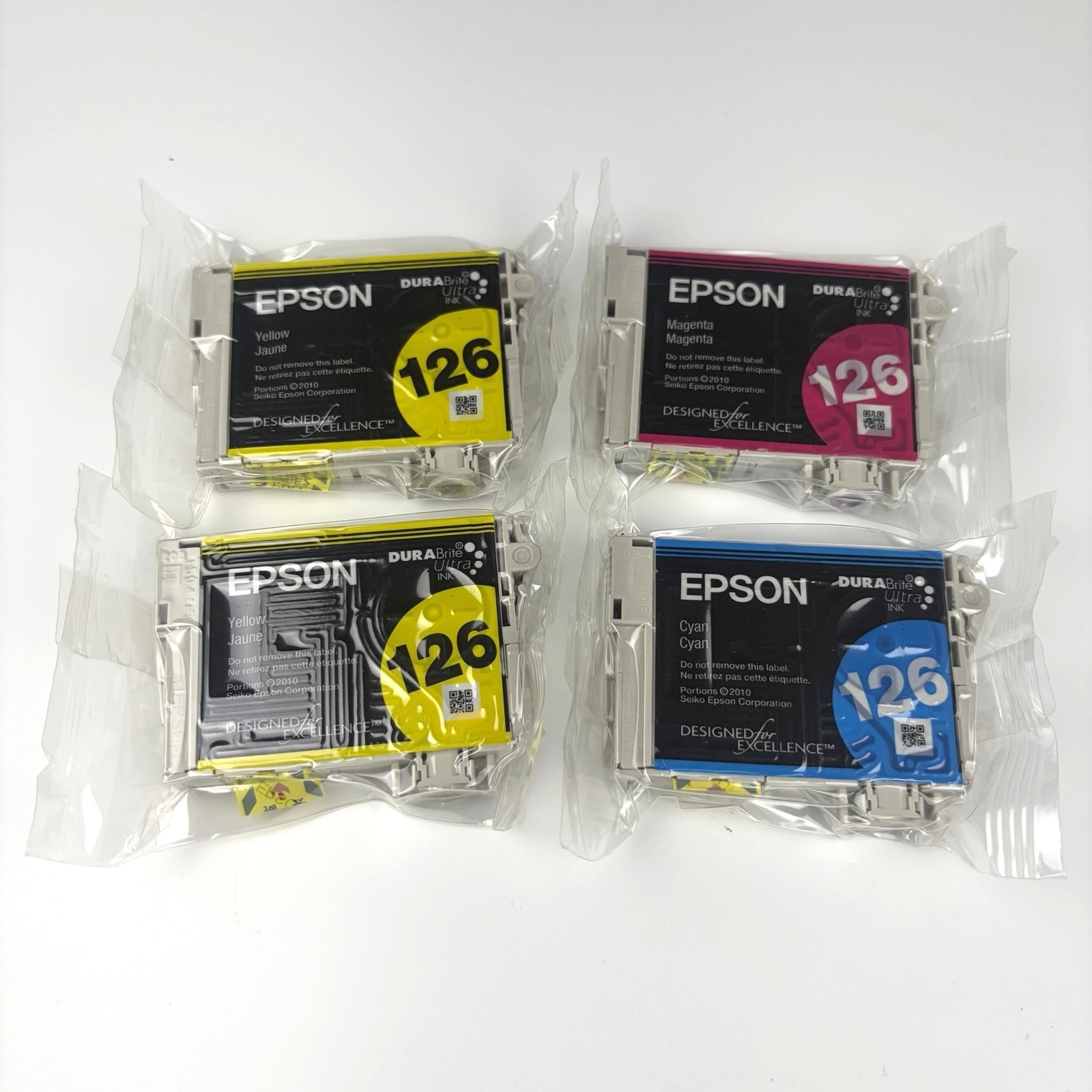 Lot of 4 OEM Epson 126 Ink Cartridges Yellow (2) Magenta (1) Cyan (1) New Sealed