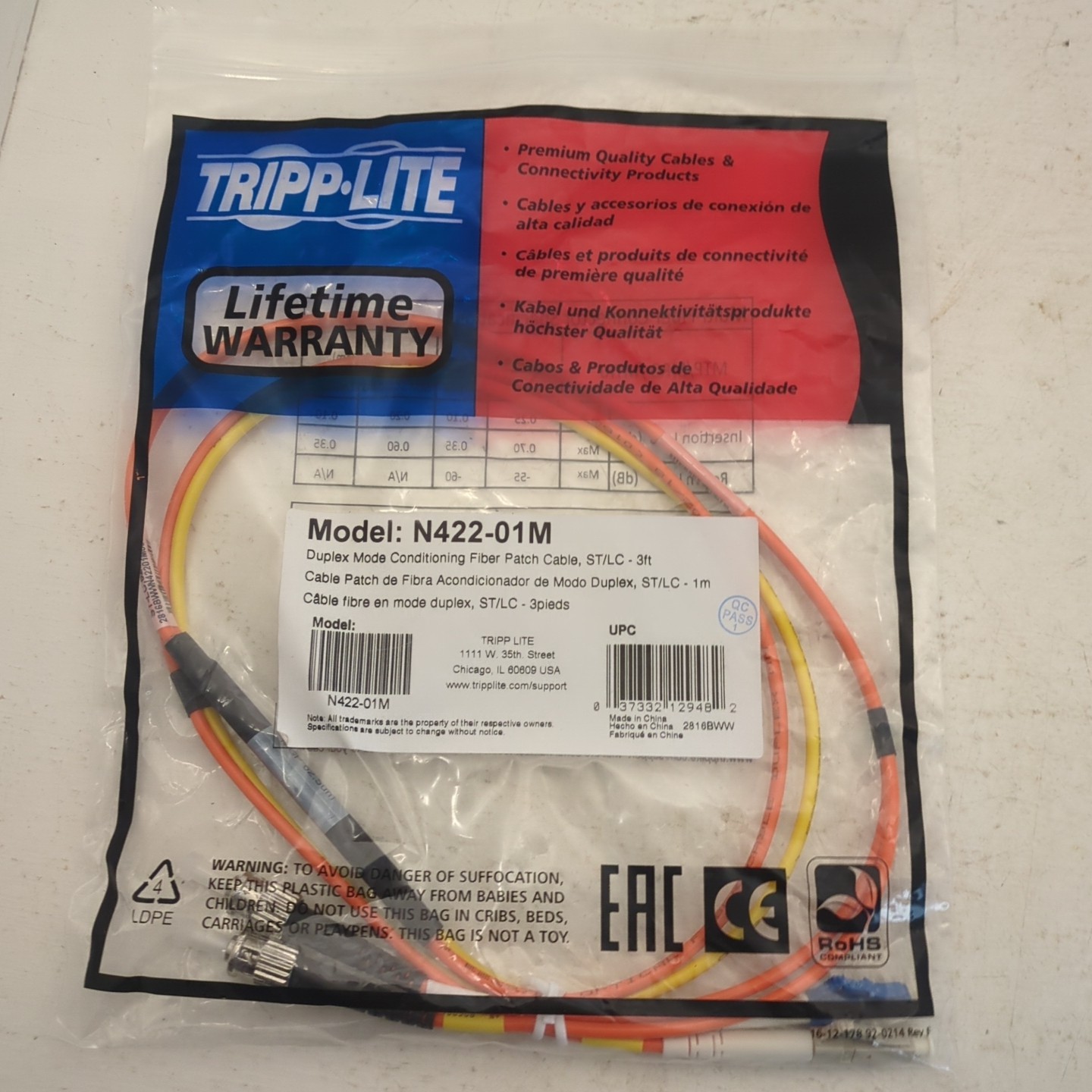 Eaton Tripp Lite Fiber Optic Mode Conditioning Patch Cable (ST/LC), 1M (3 ft.)
