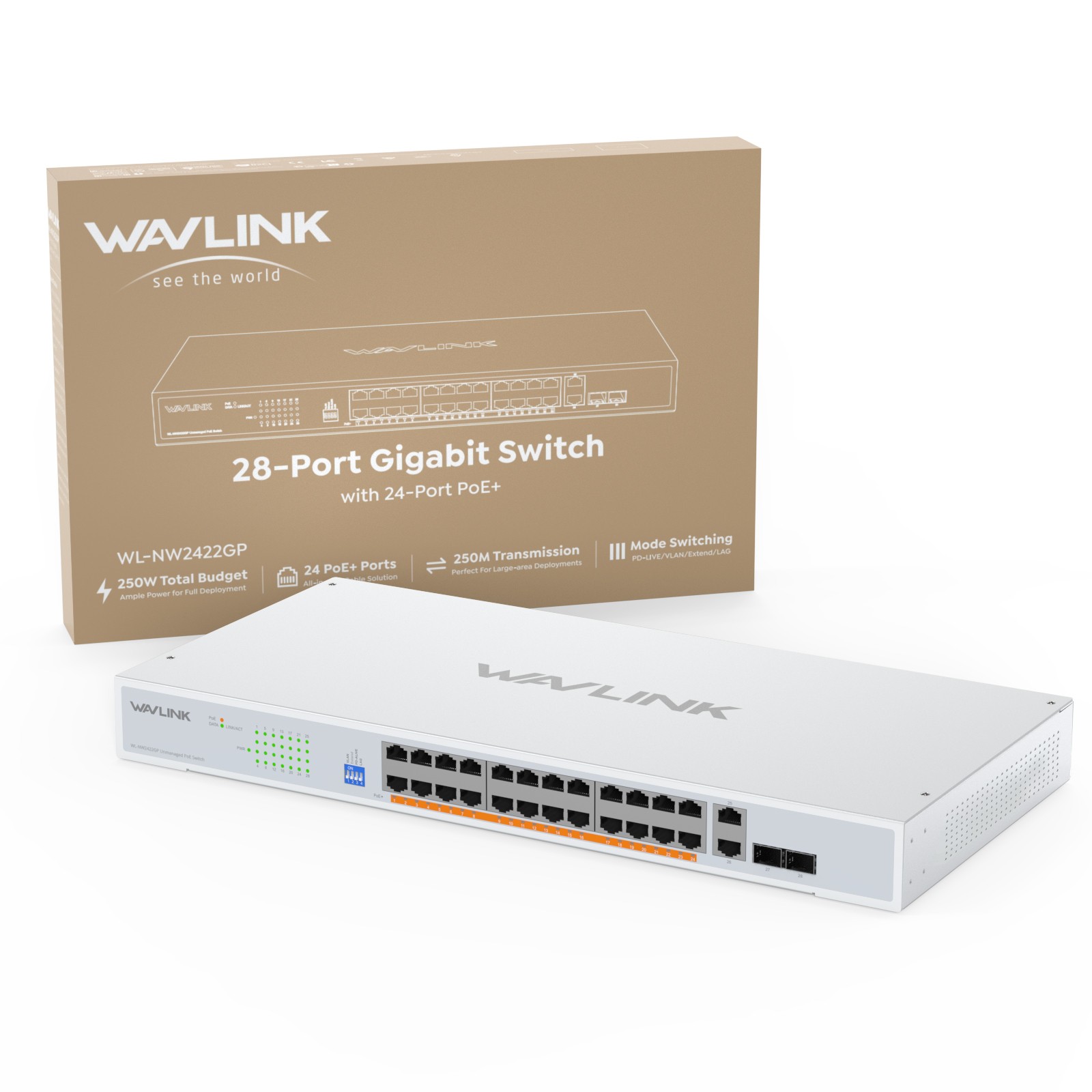28 Port Full Gigabit Switch 24PoE Port with VLAN/LAG/Extend/PD-Alive Mode