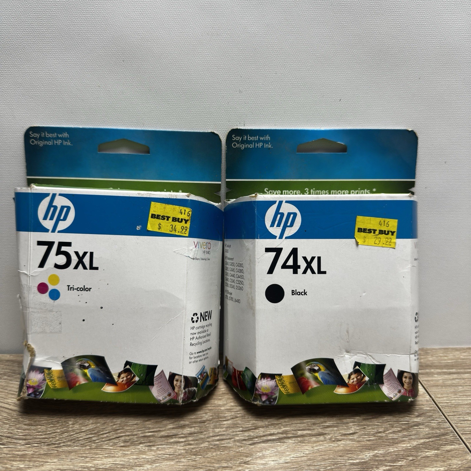 HP 74XL 75XL Ink Cartridges High Yield Black Tri-Color Sealed Expired 2010 Lot