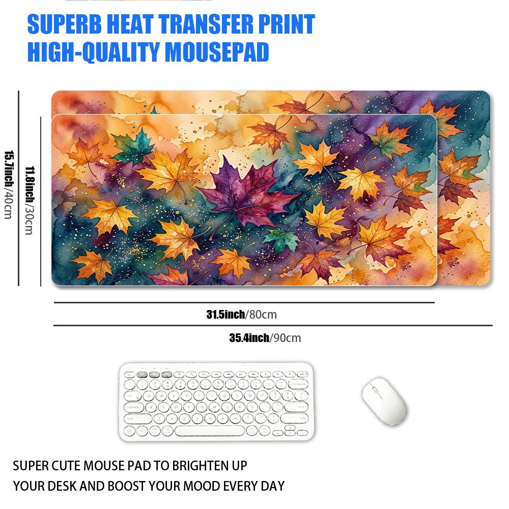 1 XXL Large-Size Watercolor Maple Leaf Mouse Pad, Autumn Atmosphere Gradient w