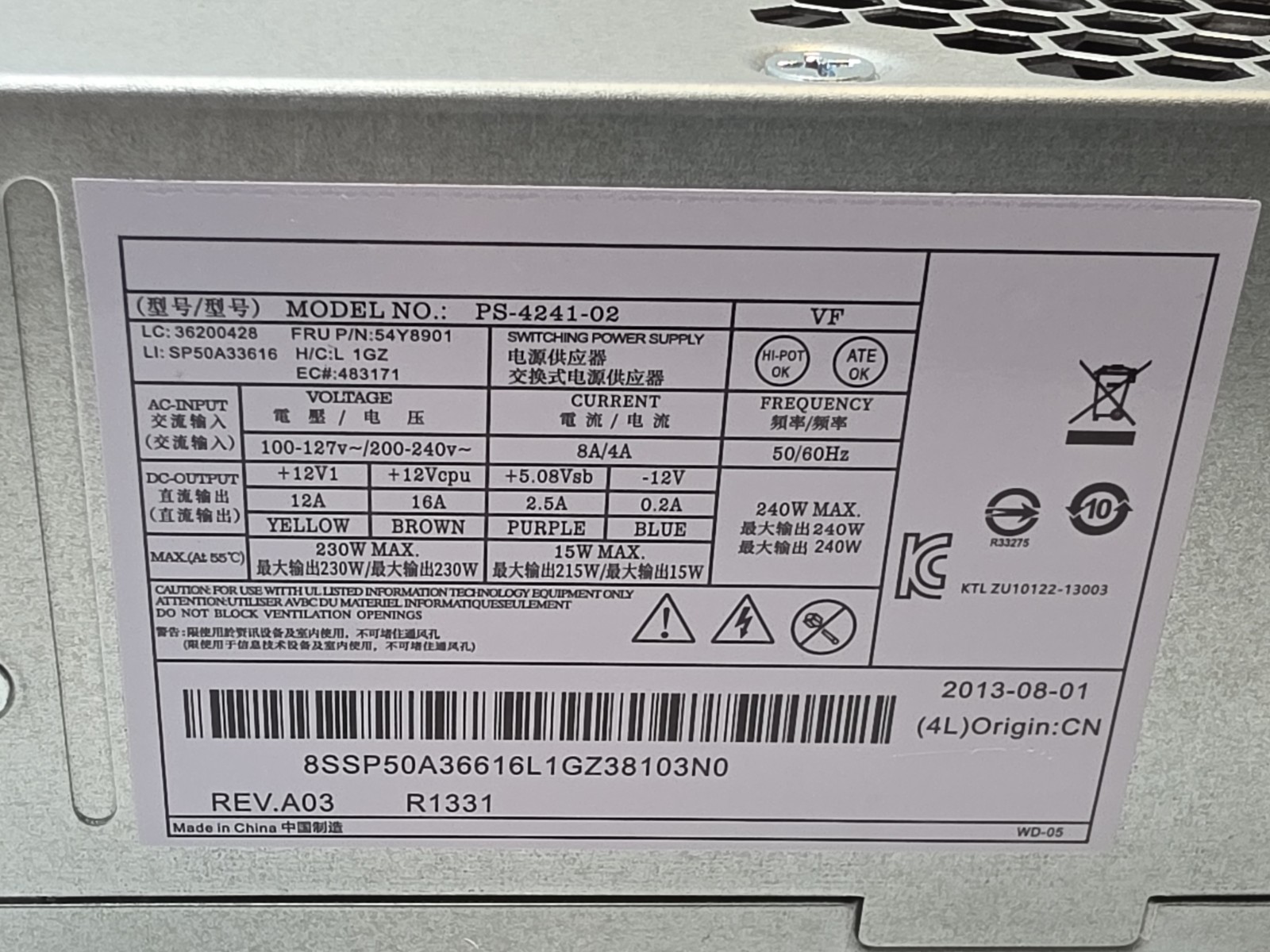 PS-4241-02 240W Power Supply For Lenovo Edge 92 93 PCB020 FSP240-40SBV