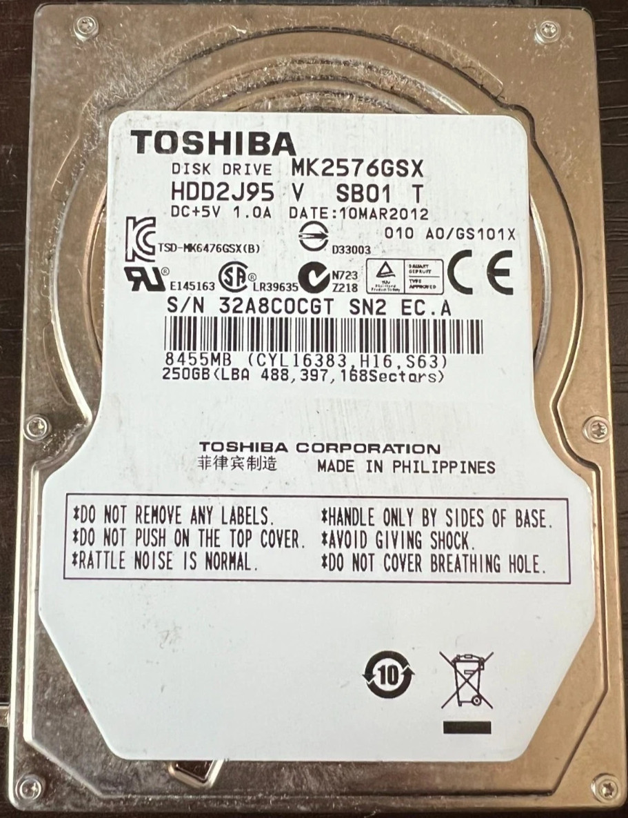 Toshiba 250GB 2.5" Sata HDD
