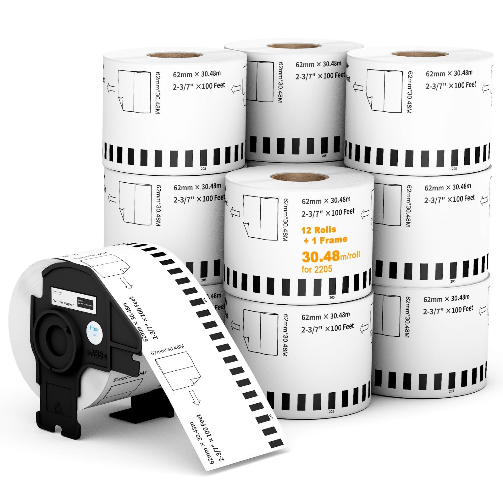 Direct Thermal Continuous Labels 12 Rolls Frame,30.48m 3-Proof DK-2205 2-3/7"