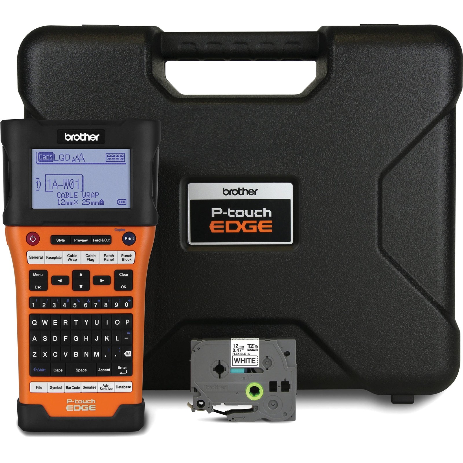 Brother PT-E500 Handheld Industrial Label Printer with PC , Orange - 1.2" per