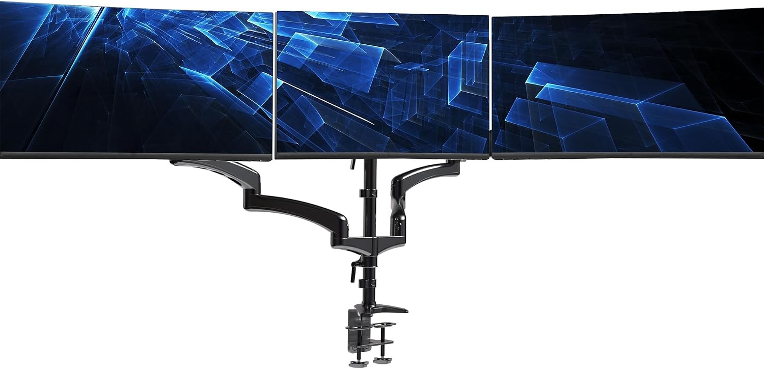 Triple Pneumatic Monitor Mount for 3 Screens up to 32 inches Fully Adjustable