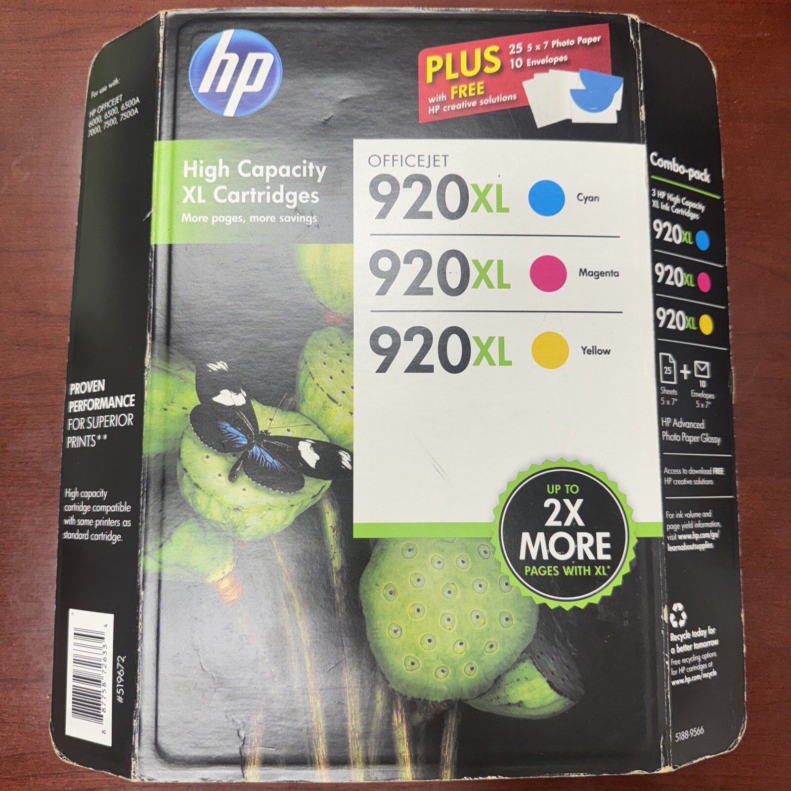 HP 920XL Color Officejet Ink Combo Pack - 519672 With Photo Paper Combo 10/15