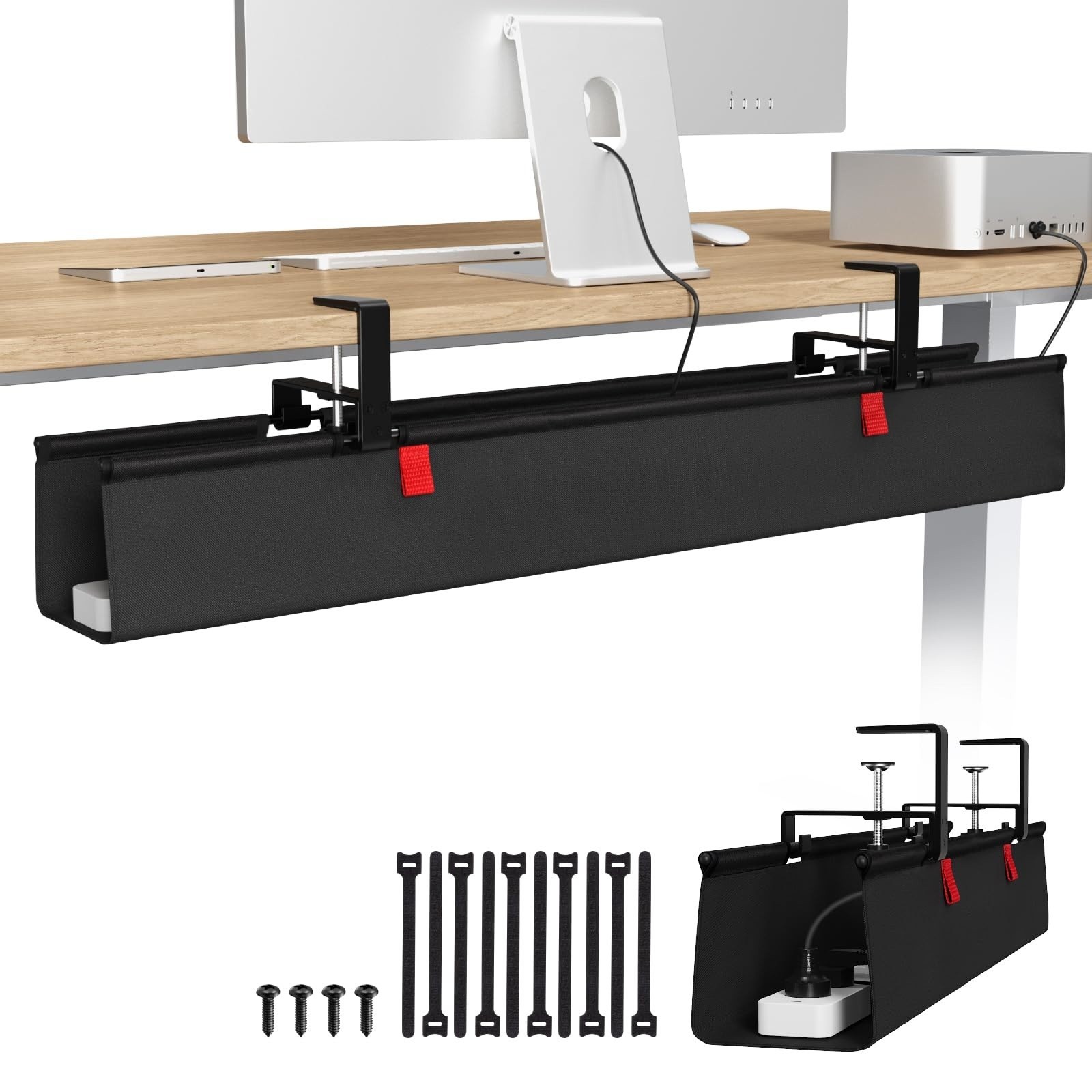 Large No Drill Under Desk Cable Management Tray 36 in, Black