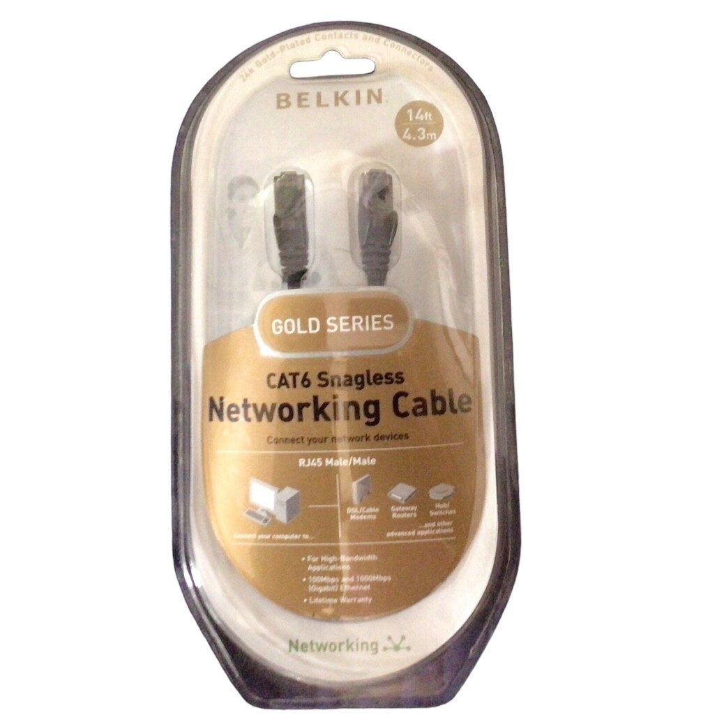 Belkin Gold Series CAT6 Snagless Networking Cable RJ45 MALE/MALE 14 FT