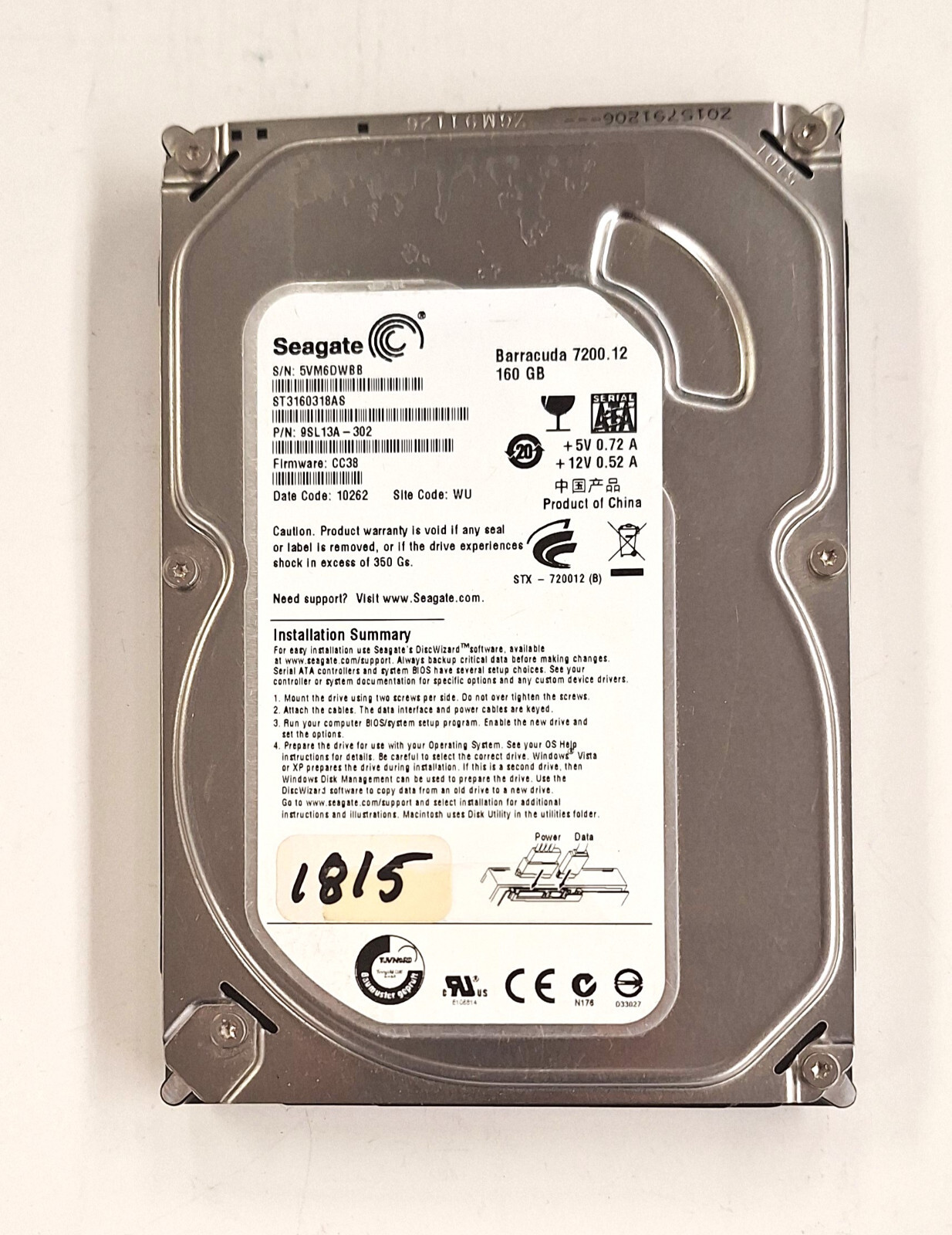 Seagate 9SL13A-302 160GB 7200 RPM SATA 3.5" Hard Drive