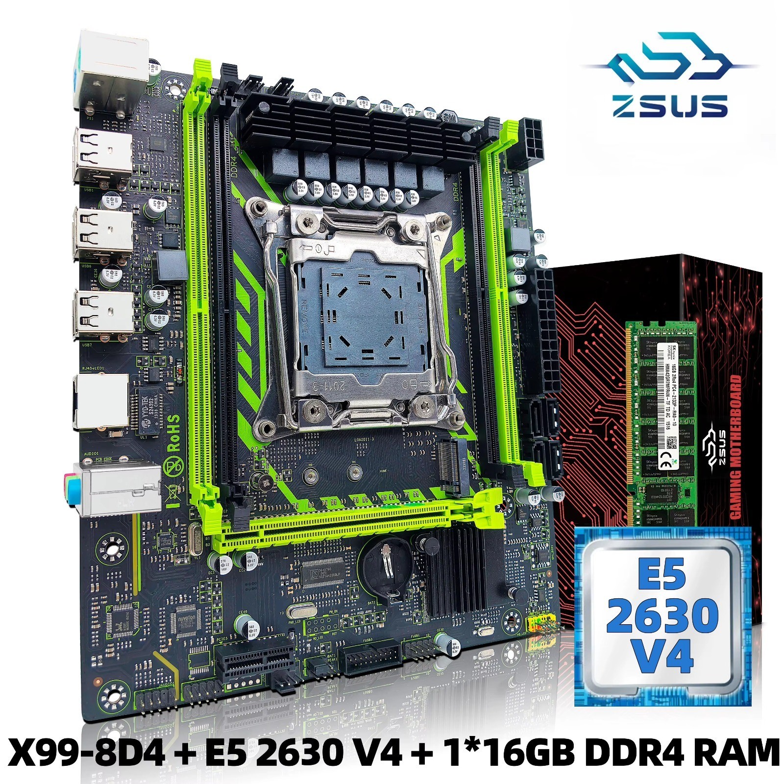 ZSUS X99-8D4 Motherboard LGA2011-3 Intel Xeon E5 2630 V4 CPU 16GB DDR4 RAM Combo