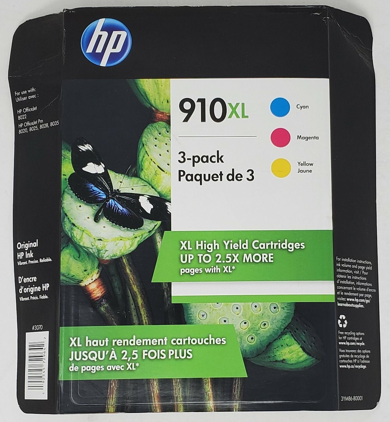 Genuine HP 910XL Color -Cyan/ Magenta/Yellow High Yield Ink Cartridges