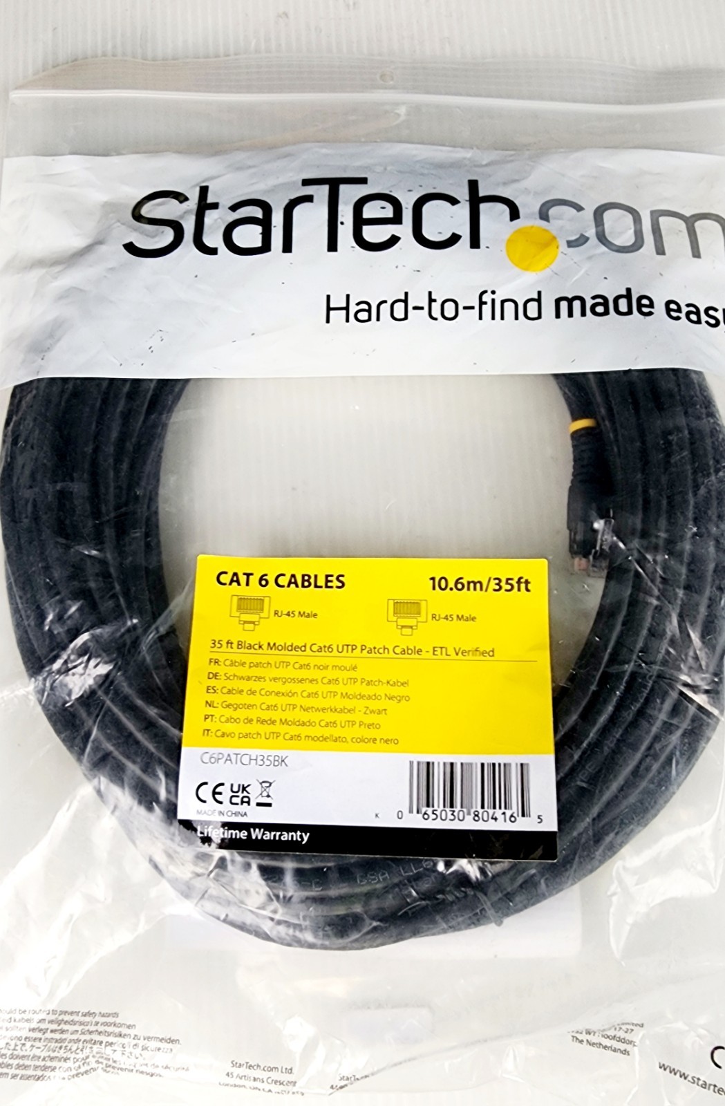 StarTech Cables - 10.6m 35ft Black Molded CAT6 UTP Patch Cable - Brand New L