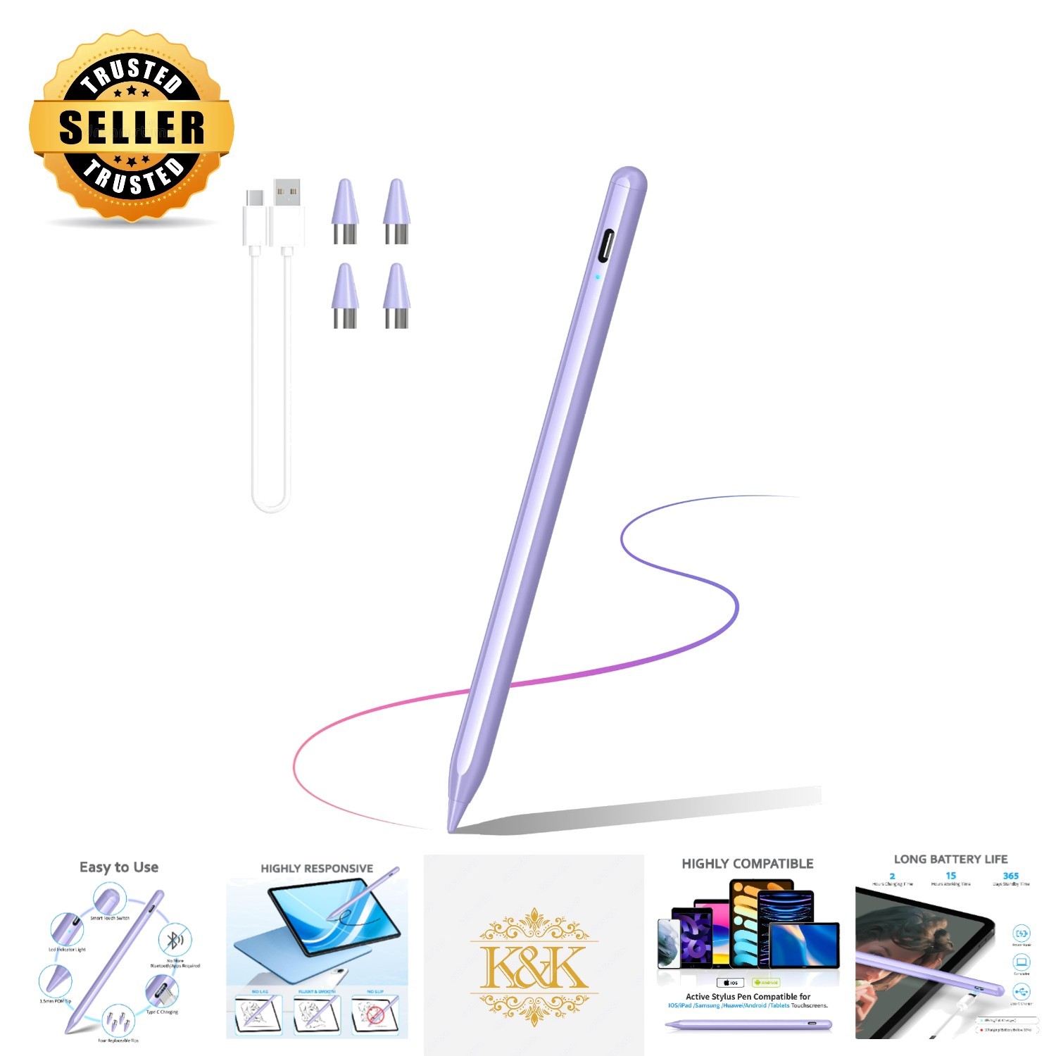 Versatile iOS & Android Stylus Pen - User-Friendly Rechargeable Design with Tips