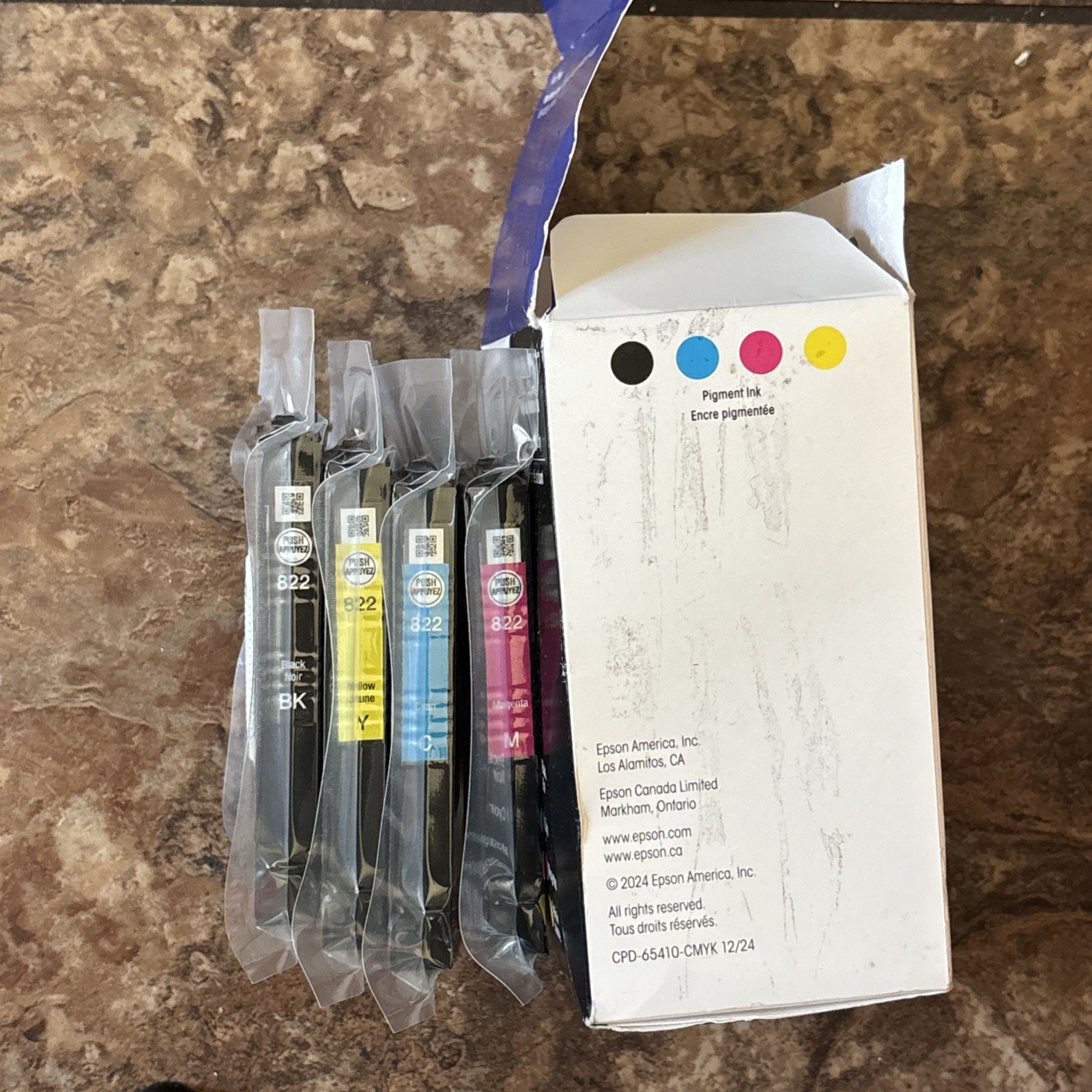 Epson 822 Standard Capacity Cyan, Magenta, Yellow, Black Cartridge