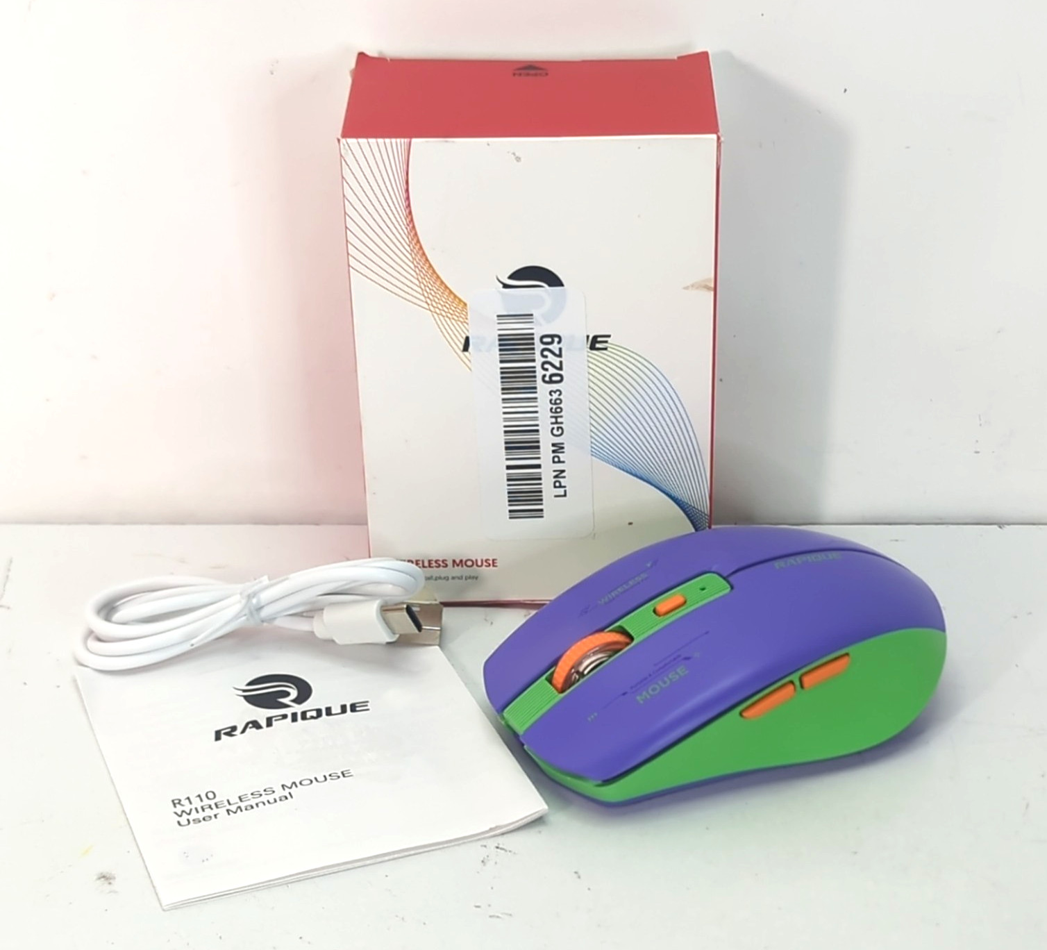 RAPIQUE Bluetooth Wireless Mouse Model R110 in Purple and Green New Open Box NOB