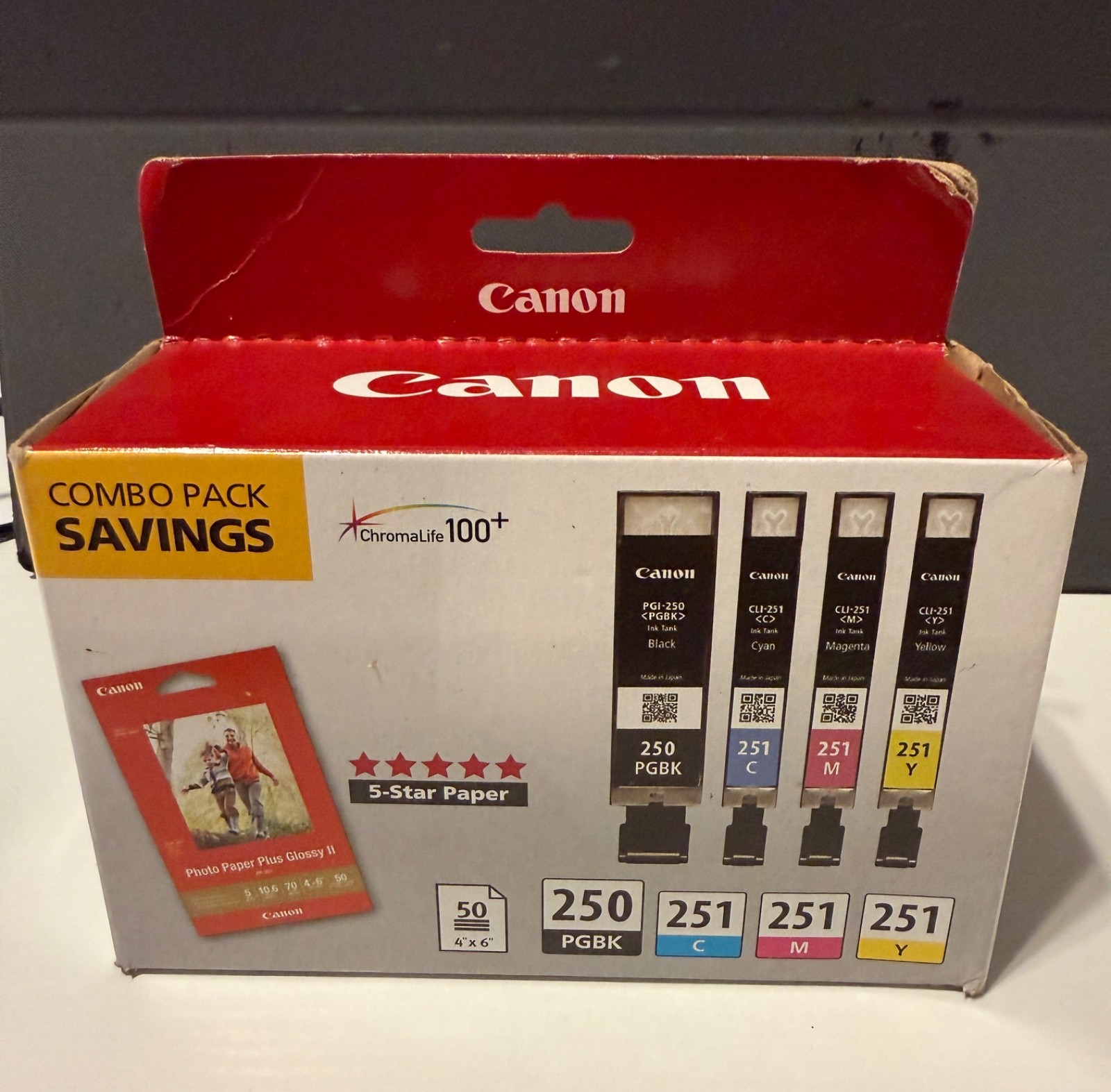 Sealed Genuine Canon Combo Ink Packs PGI-250/CLI-251 Plus 4x6 Glossy Photo Paper