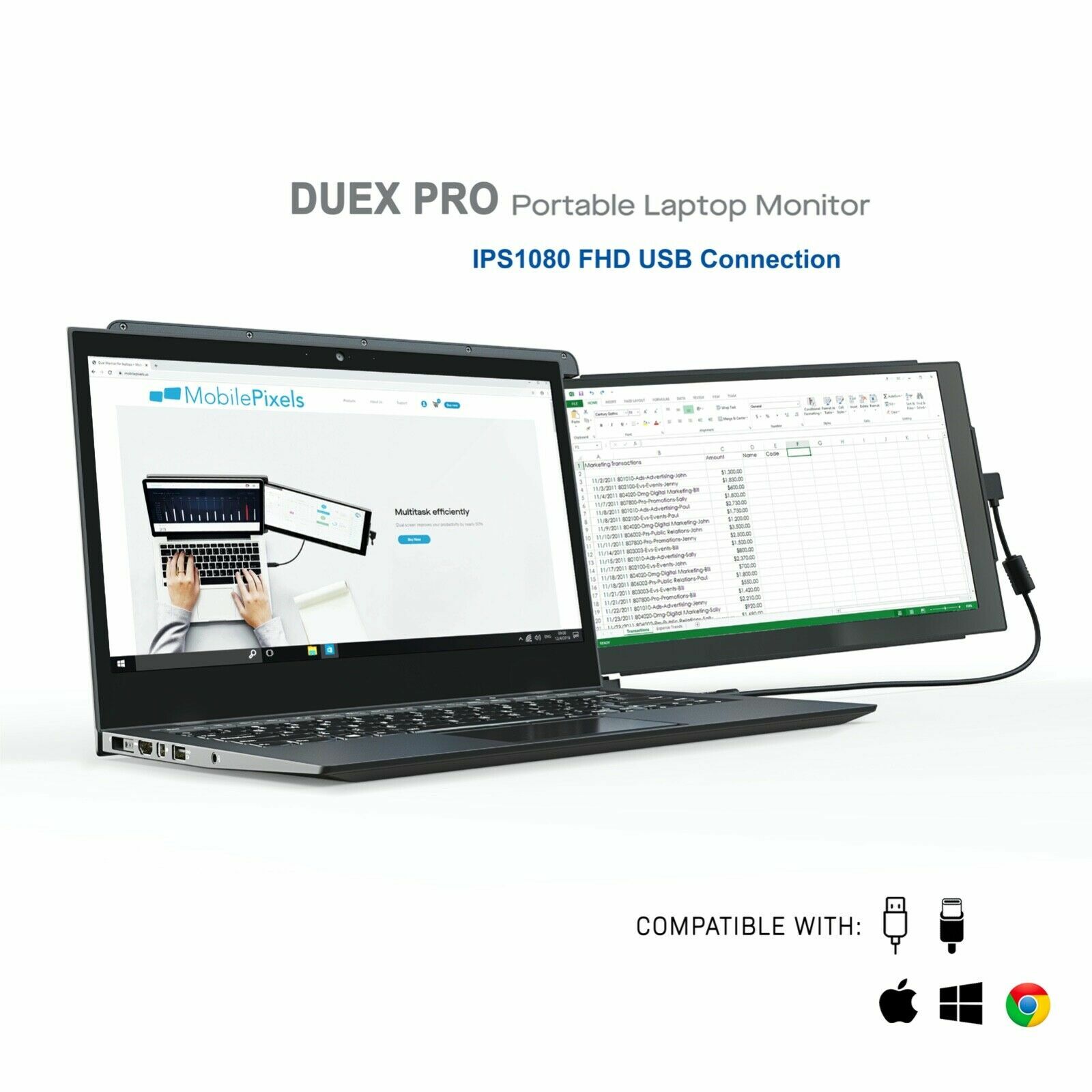 Mobile Pixels Duex Pro - Version 2.0 Portable Monitor for Laptops 12.5" Full HD