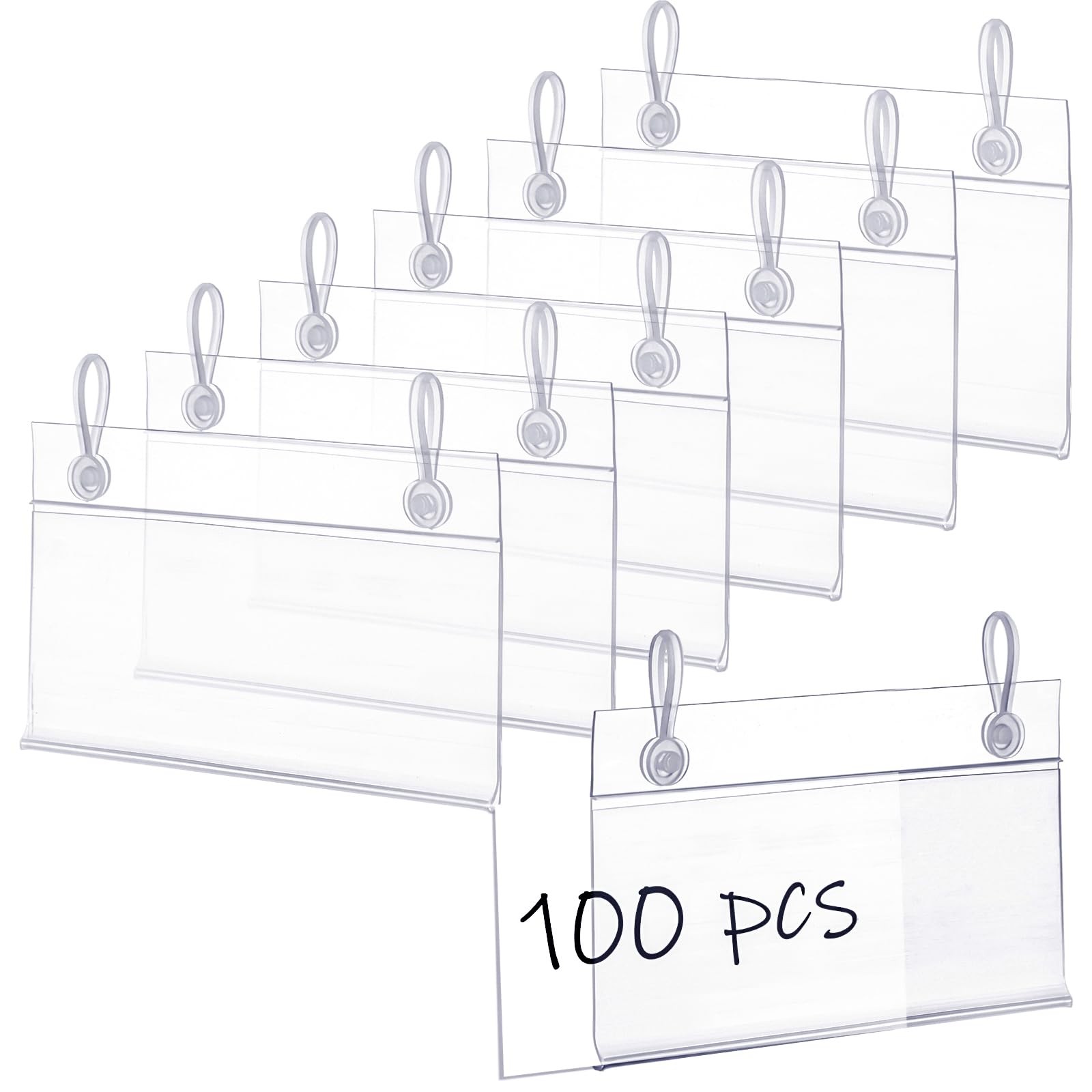 Elsjoy 100 Pack Plastic Wire Shelf Label Holders, 4" X 2.3" Clear Price Tag Hold