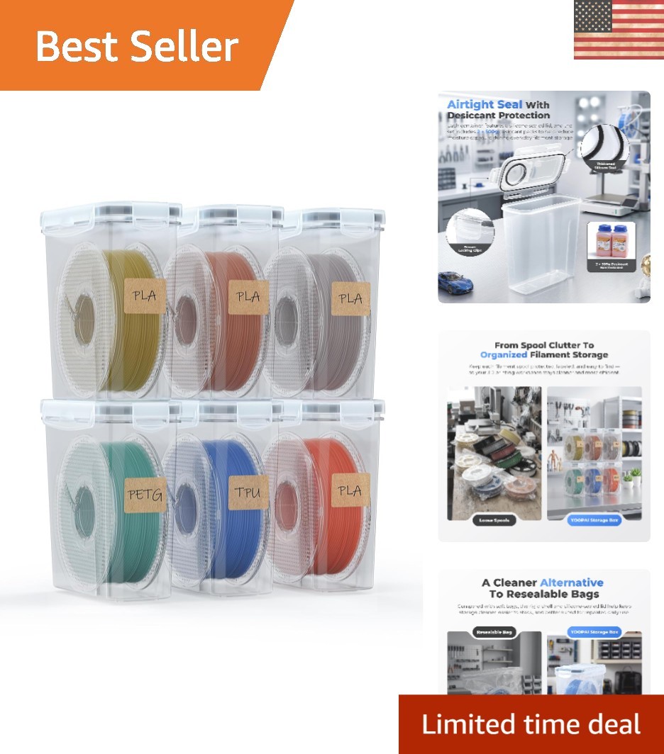 Versatile Filament Storage Kit - 6 Boxes with Desiccants, Labels & 4.0L Capacity