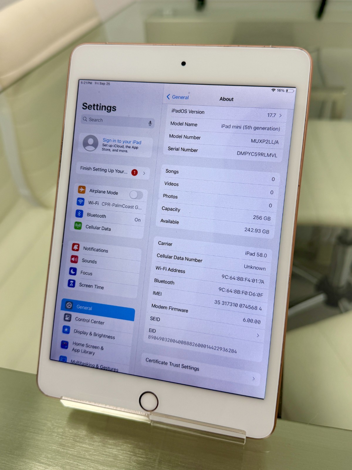 Apple iPad mini (5th Generation) A2125 256 GB, Wi-Fi + 4G - Gold *SEE DESC**