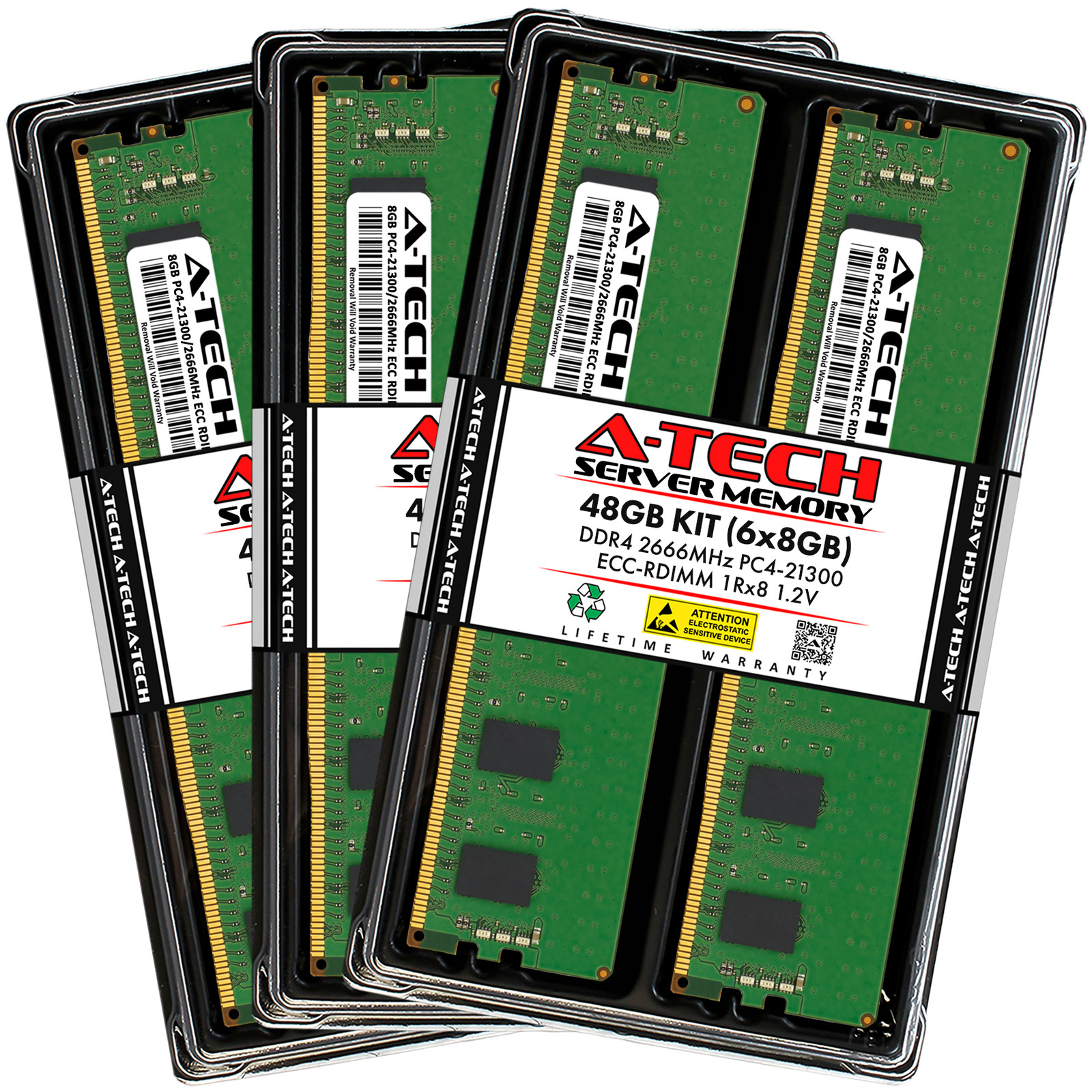 A-Tech 48GB 6x 8GB 1Rx8 PC4-21300R DDR4 2666 MHz ECC REG RDIMM Server Memory RAM