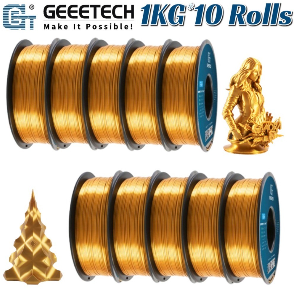 10PCS GEEETECH 3D Printing Filament Silky Glossy Shiny PLA Gold 1KG/Roll 1.75MM