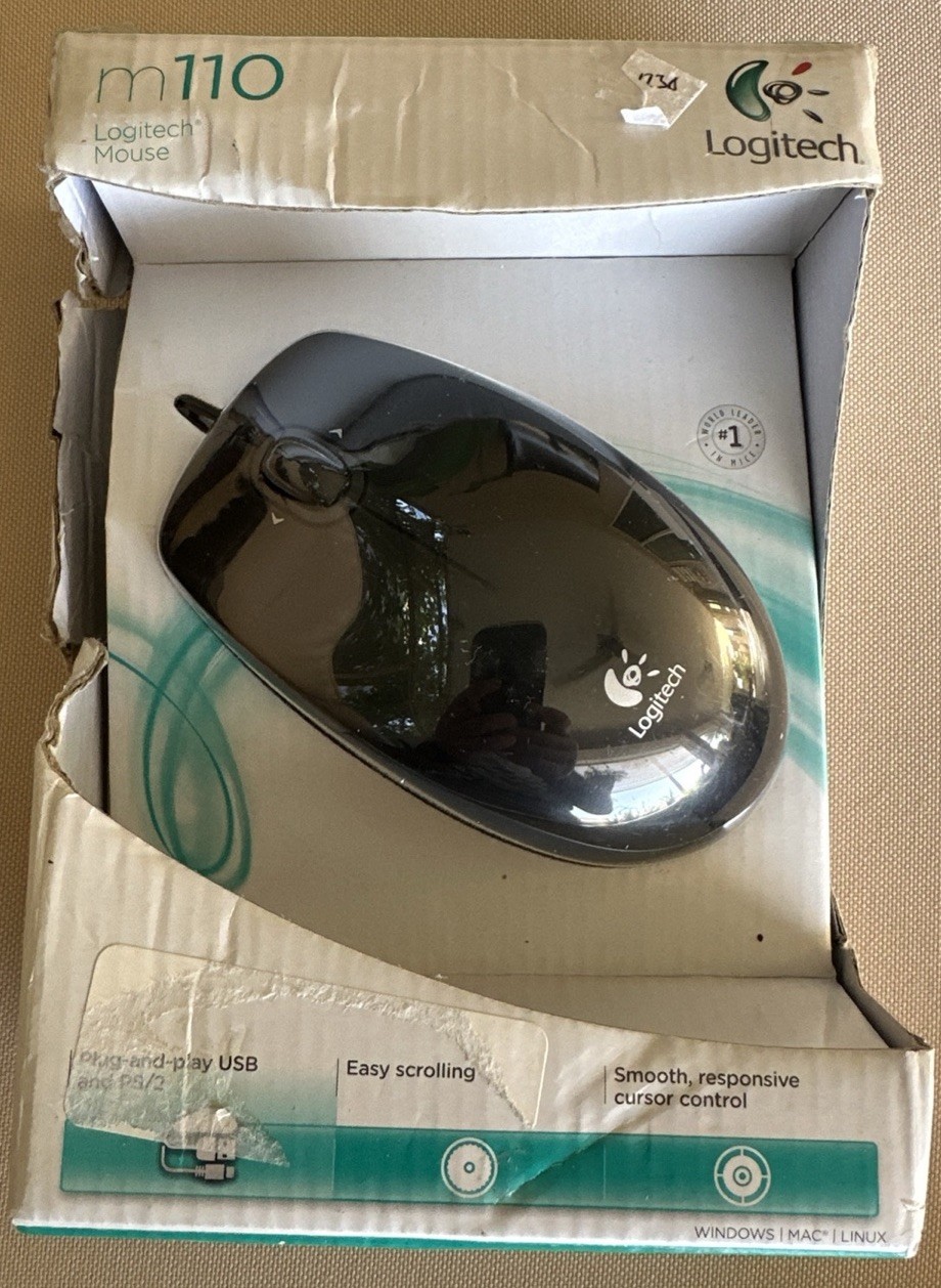 Logitech M110 Full Size Mouse Black Wired Brand New & Sealed Plug & Play Smooth