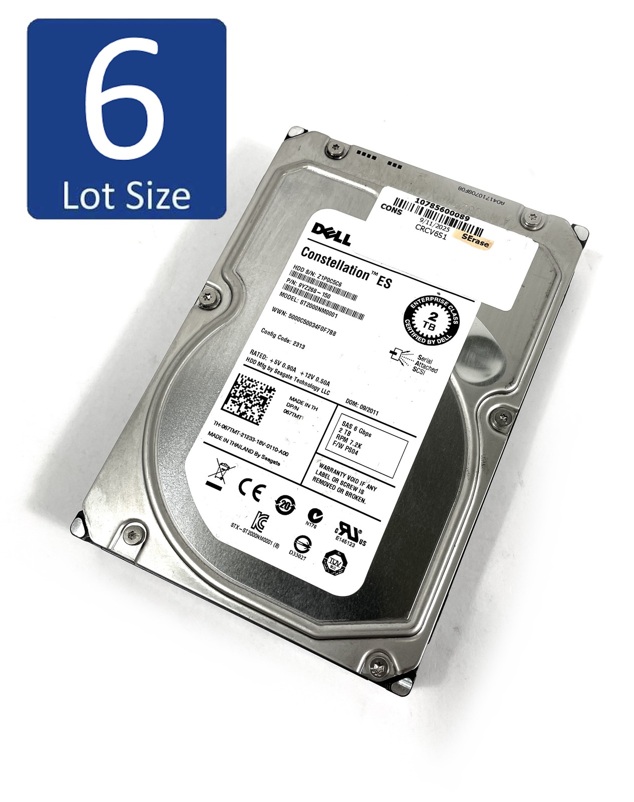 LOT OF 6 Seagate Dell Constellation ES 2TB 7.2k SAS 3.5" HDD ST2000NM0001 67TMT