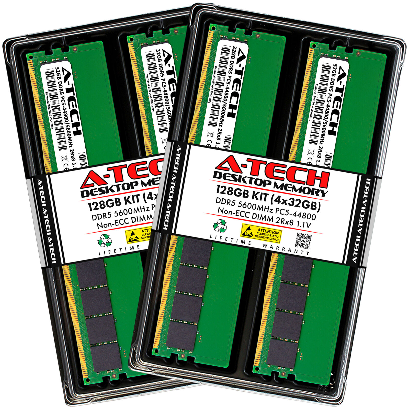 A-Tech 128GB 4x 32GB DDR5 5600 MHz Desktop DIMM PC5-44800 288-Pin Memory RAM Kit