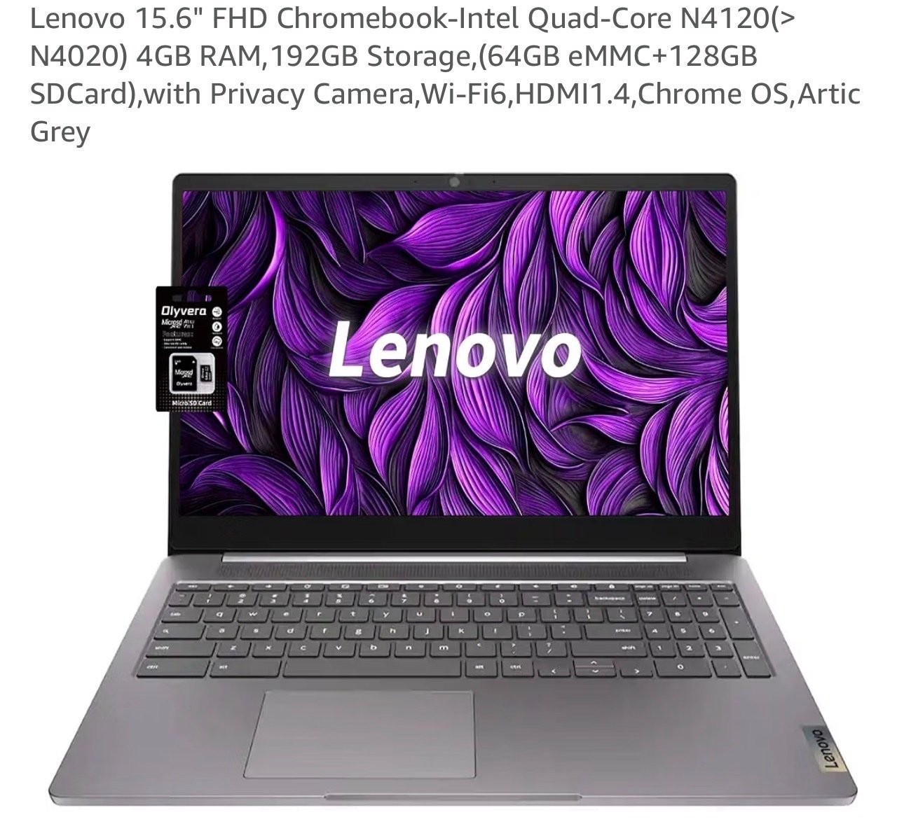 Lenovo Idea Pad 3 15IJL6 15.6" Fhd Chromebook N4500 4GB 64GB w/ 256GB MicroSD