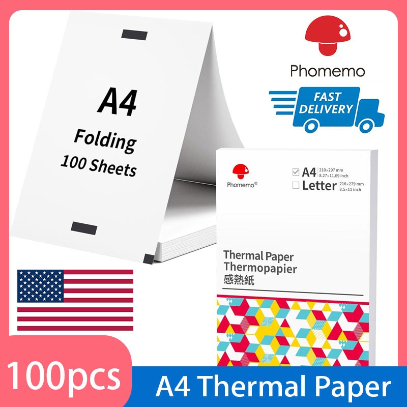 100-500PCS Thermal Paper A4 Foldable Portable Printer Phomemo M08F Lot