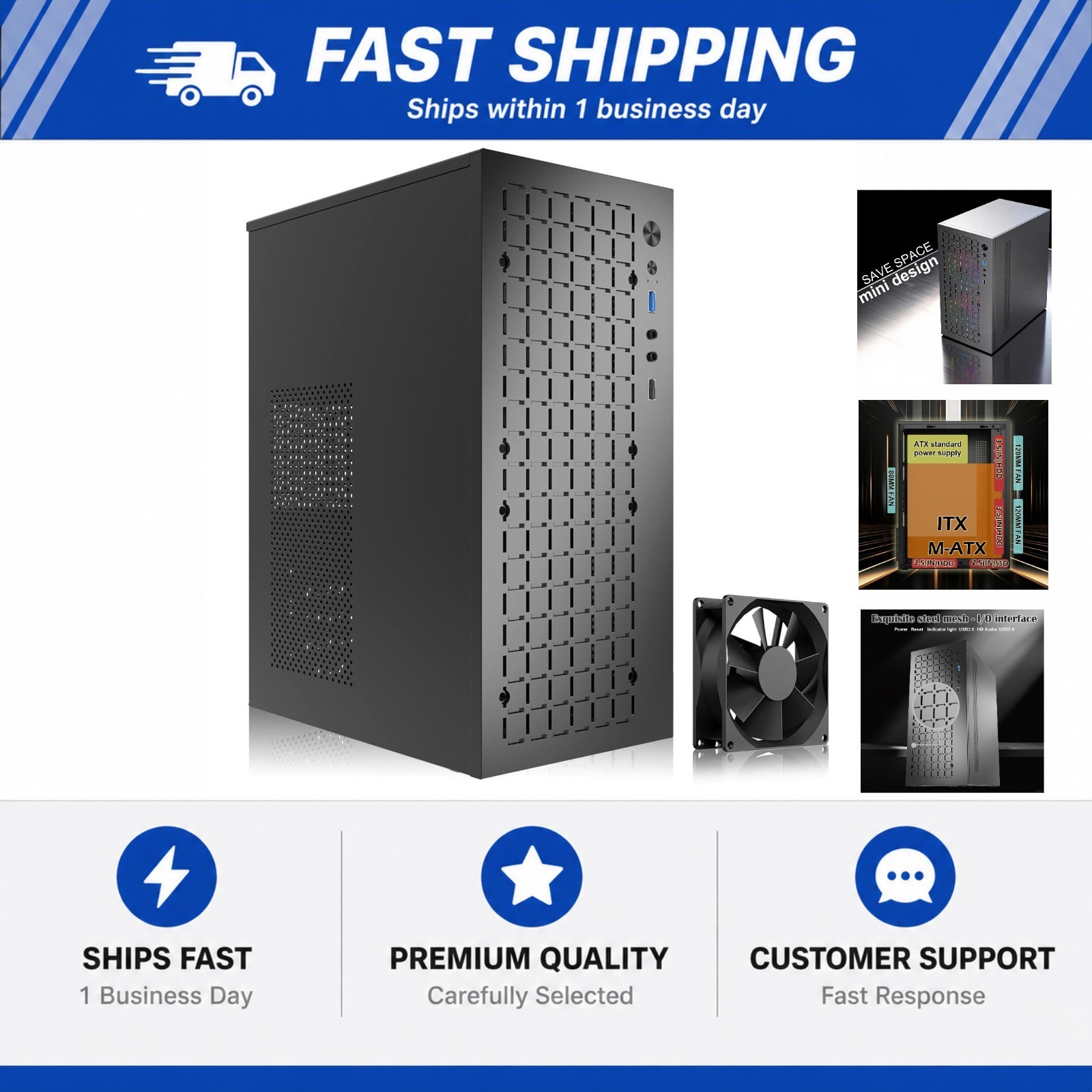 TGDGAMER MATX Micro ATX Case, High Airflow Slim PC Case with 80mm Fan-Black