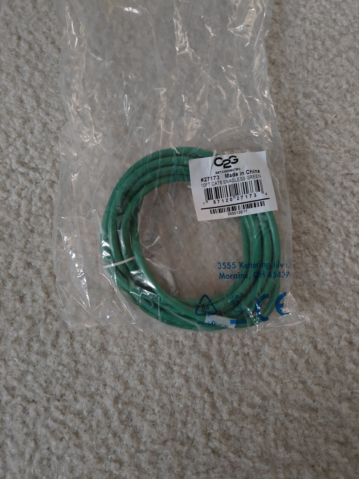 C2G 10Ft Cat6 Green Utp Patch Molded Snagless 27173